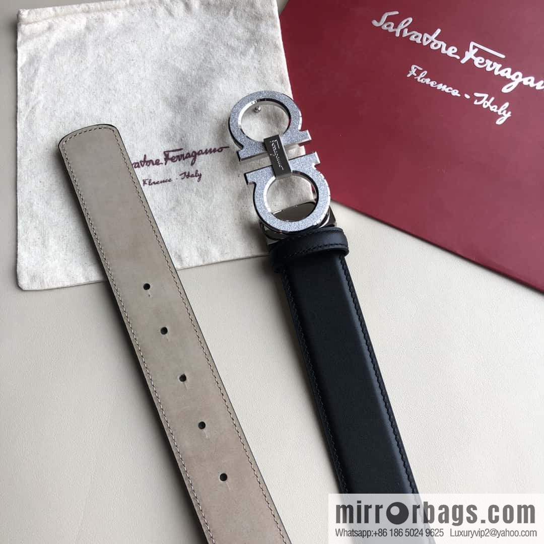 Ferragamo Ferragamo, stainless steel rolling sand process metal clasp, cowhide belt 3.5cm