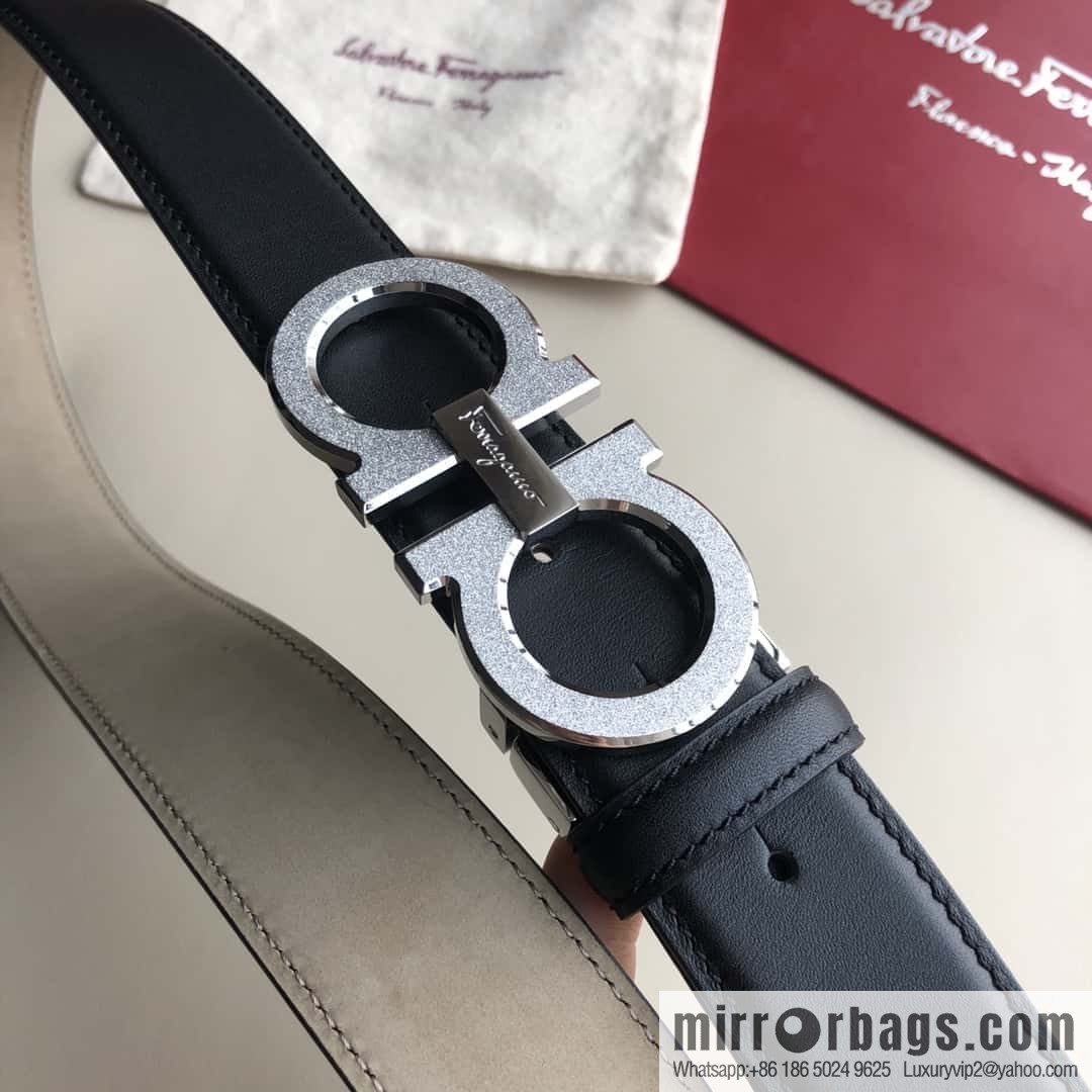 Ferragamo Ferragamo, stainless steel rolling sand process metal clasp, cowhide belt 3.5cm