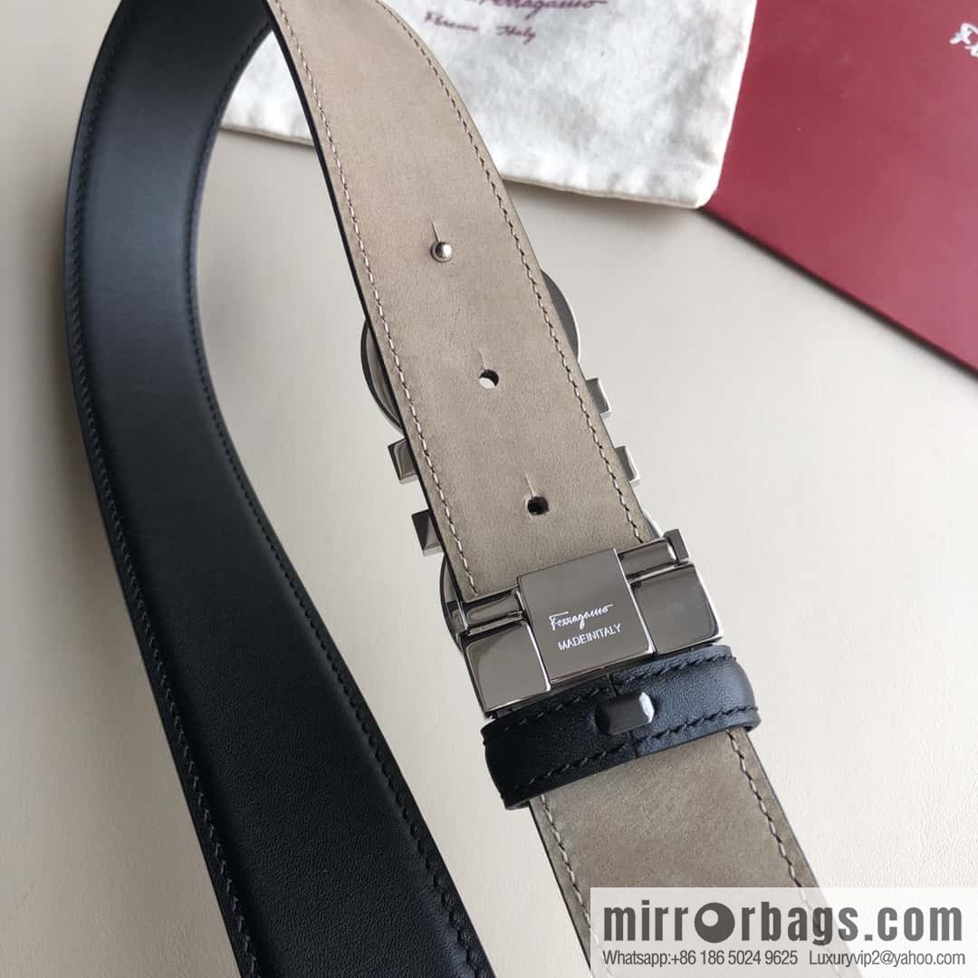 Ferragamo Ferragamo, stainless steel rolling sand process metal clasp, cowhide belt 3.5cm
