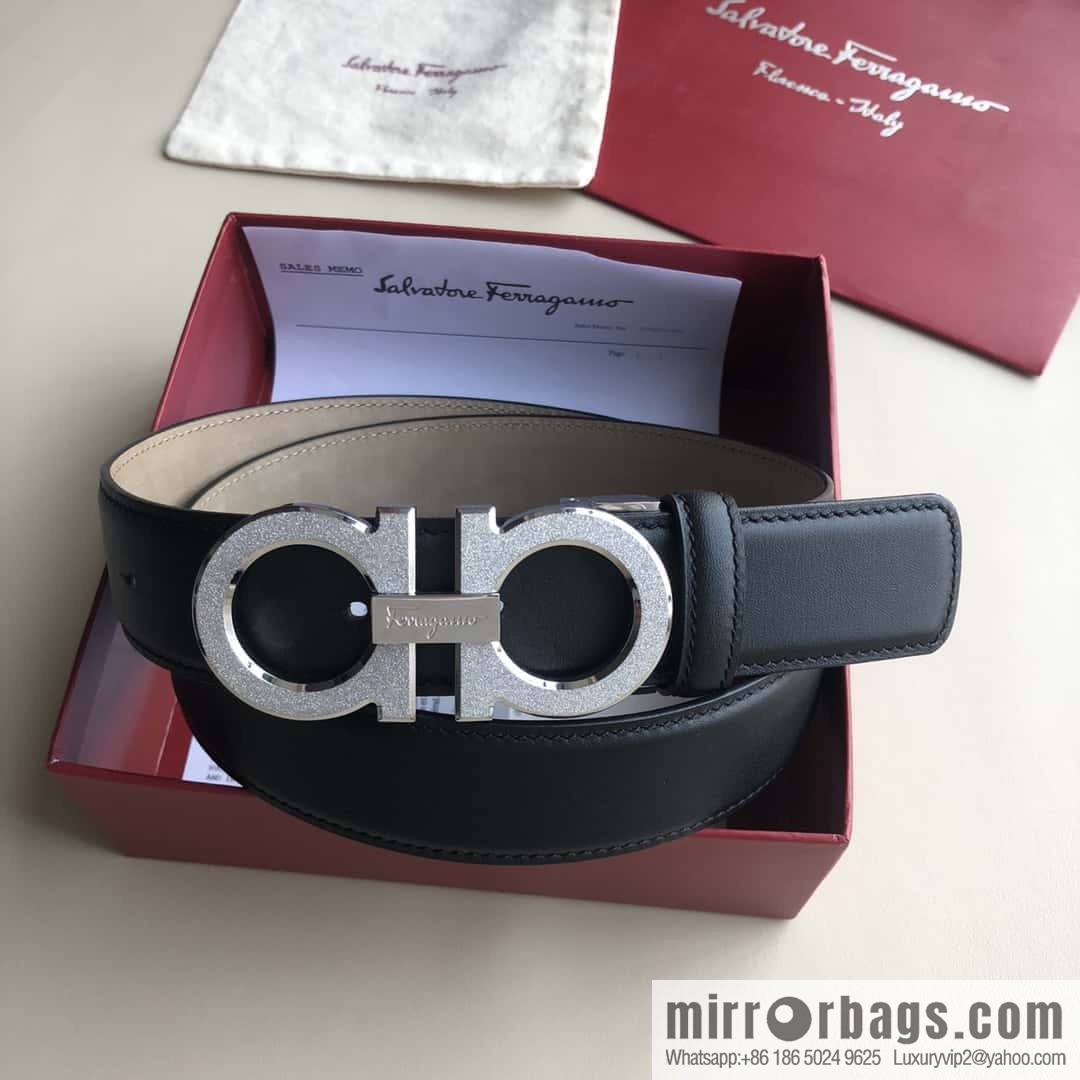 Ferragamo Ferragamo, stainless steel rolling sand process metal clasp, cowhide belt 3.5cm