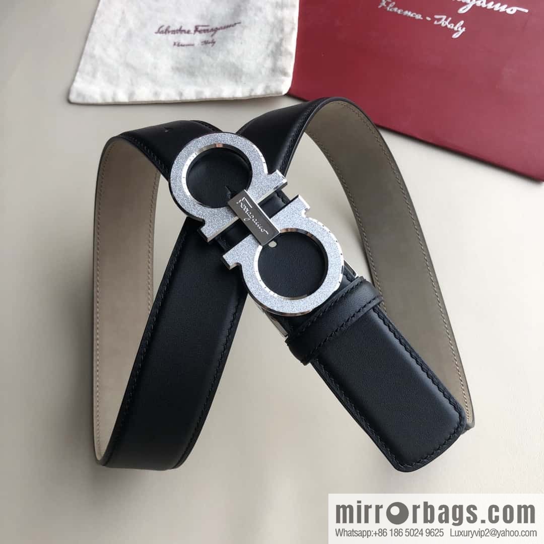 Ferragamo Ferragamo, stainless steel rolling sand process metal clasp, cowhide belt 3.5cm