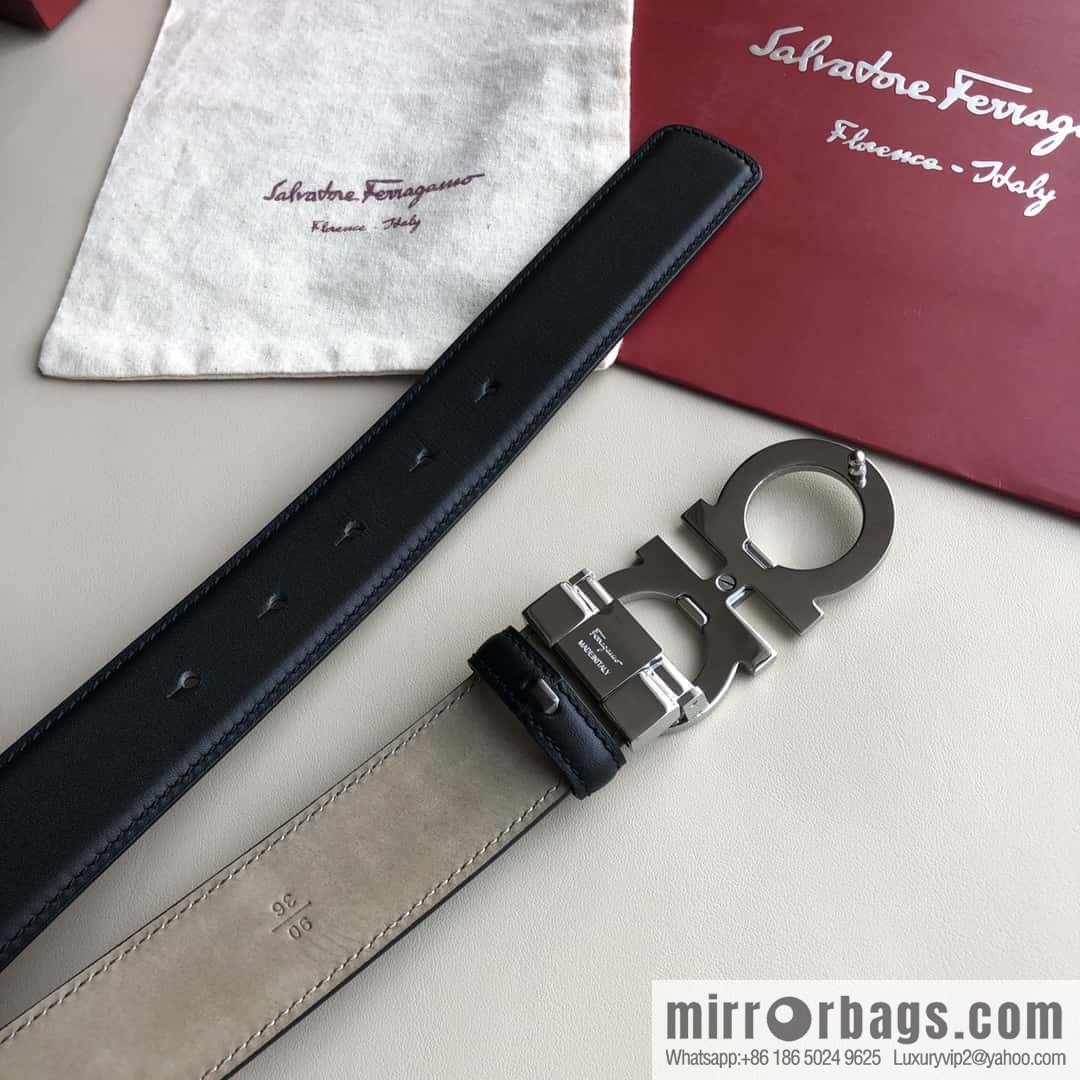 Ferragamo Ferragamo, stainless steel rolling sand process metal clasp, cowhide belt 3.5cm