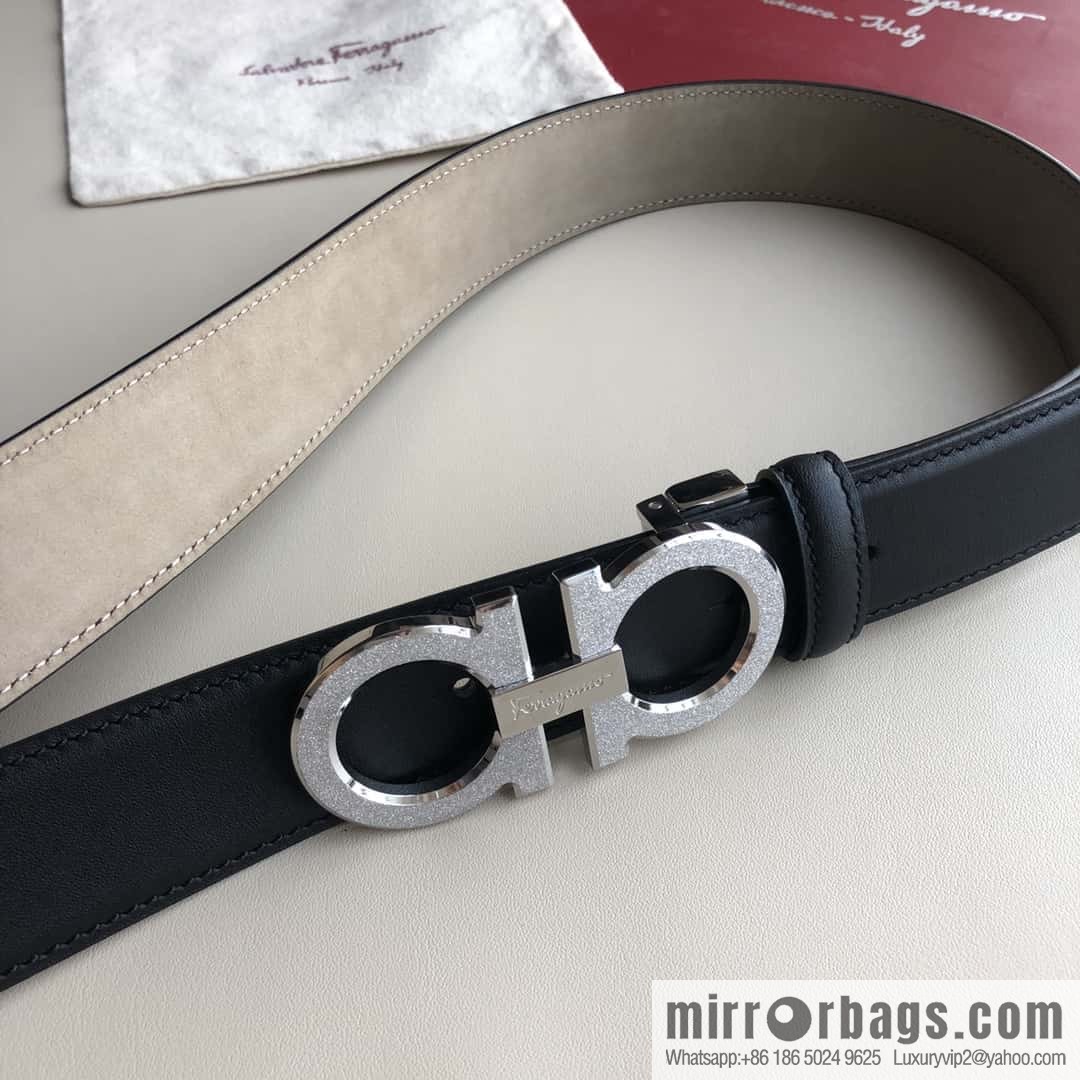 Ferragamo Ferragamo, stainless steel rolling sand process metal clasp, cowhide belt 3.5cm