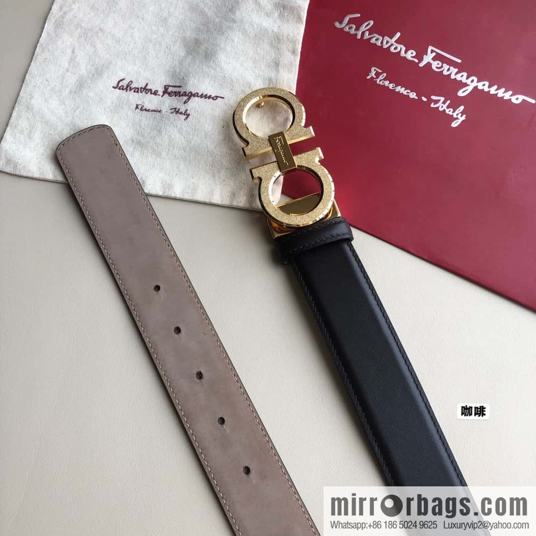 Ferragamo Ferragamo, stainless steel rolling sand process metal clasp, cowhide belt 3.5cm