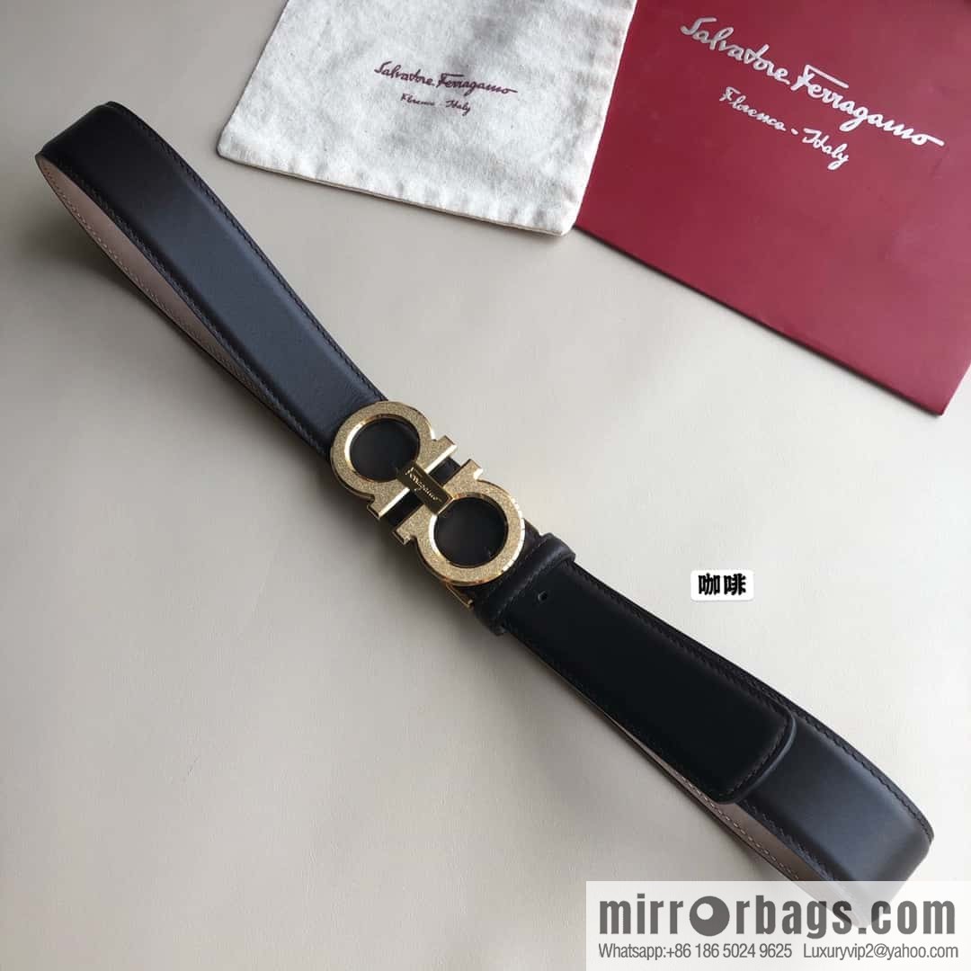 Ferragamo Ferragamo, stainless steel rolling sand process metal clasp, cowhide belt 3.5cm