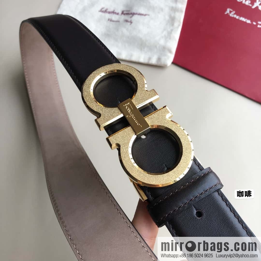 Ferragamo Ferragamo, stainless steel rolling sand process metal clasp, cowhide belt 3.5cm