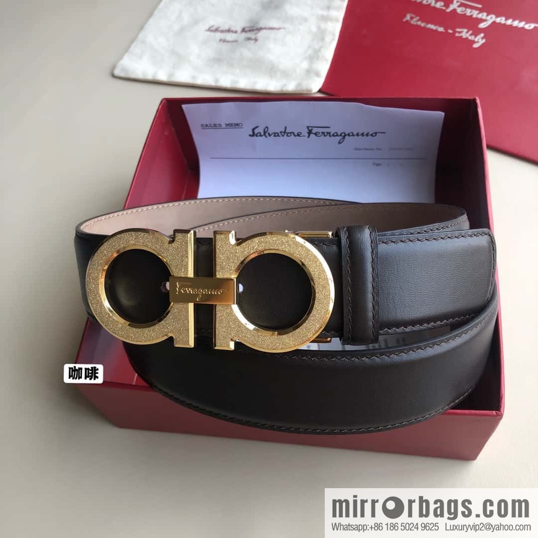 Ferragamo Ferragamo, stainless steel rolling sand process metal clasp, cowhide belt 3.5cm