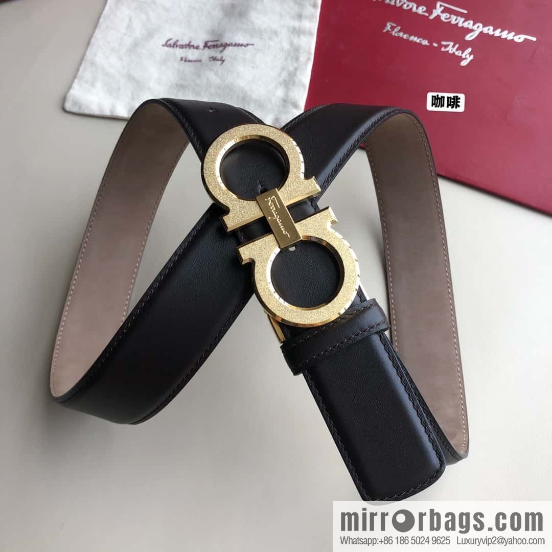 Ferragamo Ferragamo, stainless steel rolling sand process metal clasp, cowhide belt 3.5cm
