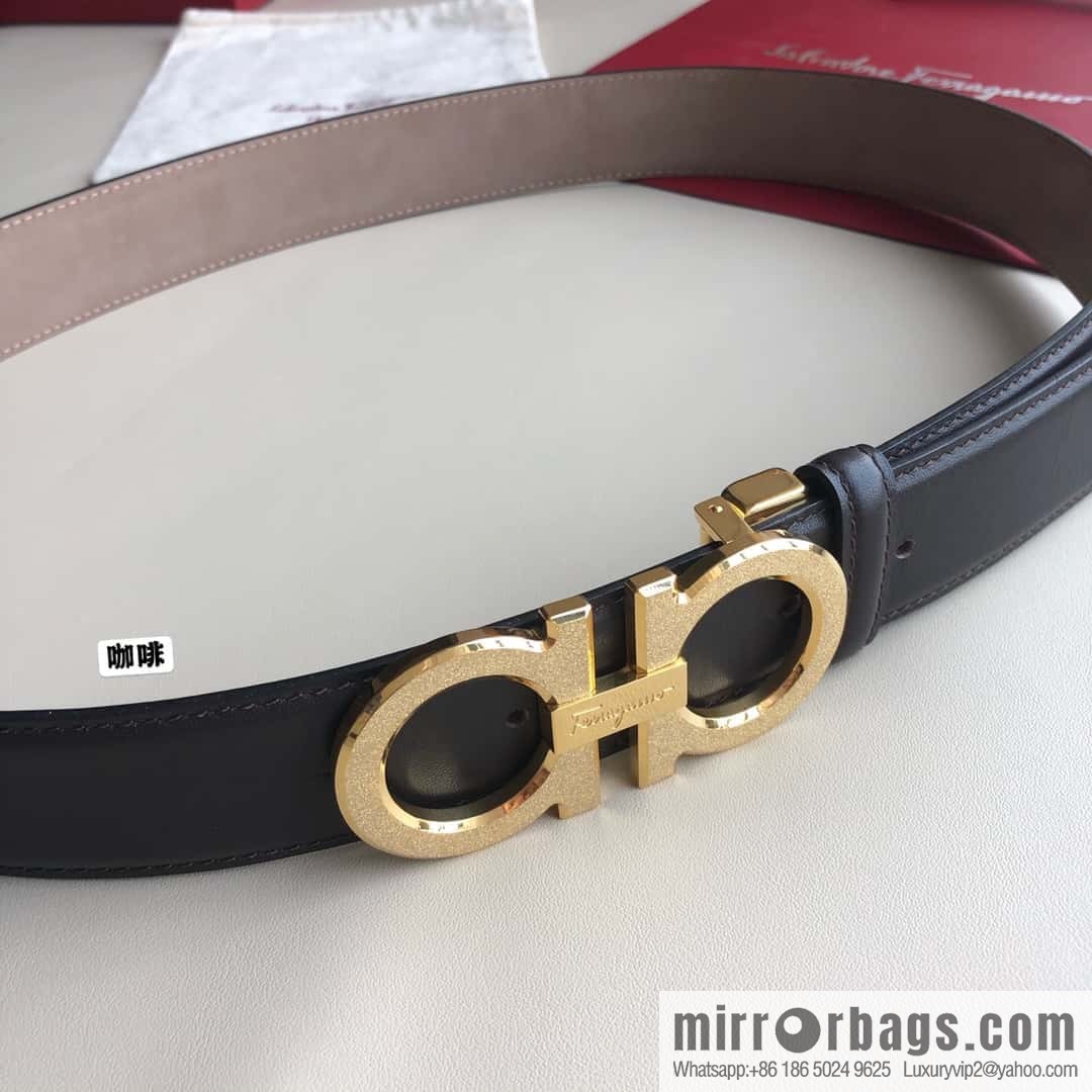 Ferragamo Ferragamo, stainless steel rolling sand process metal clasp, cowhide belt 3.5cm