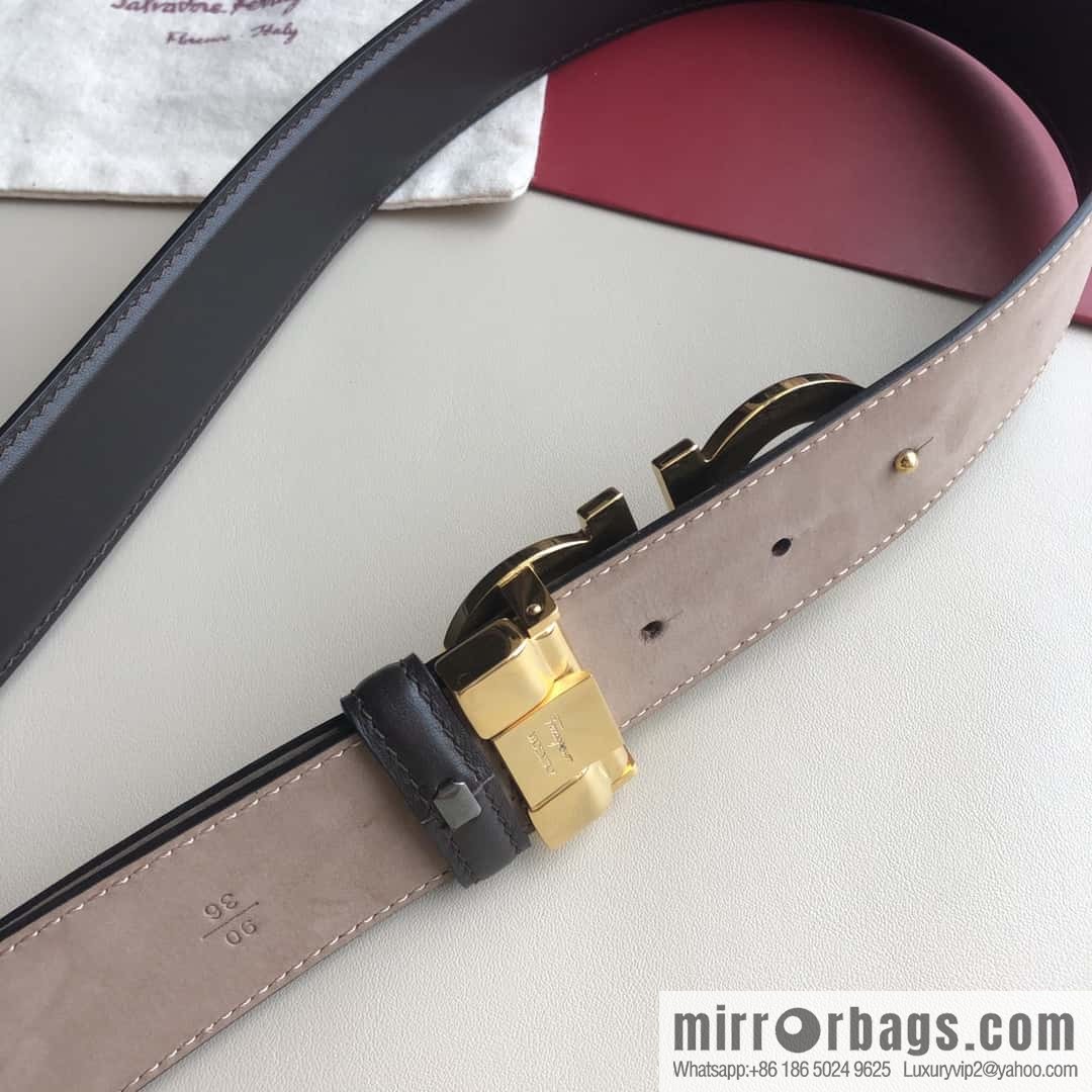 Ferragamo Ferragamo, stainless steel rolling sand process metal clasp, cowhide belt 3.5cm