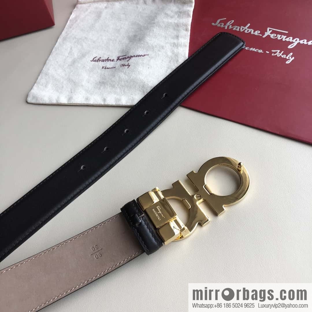 Ferragamo Ferragamo, stainless steel rolling sand process metal clasp, cowhide belt 3.5cm