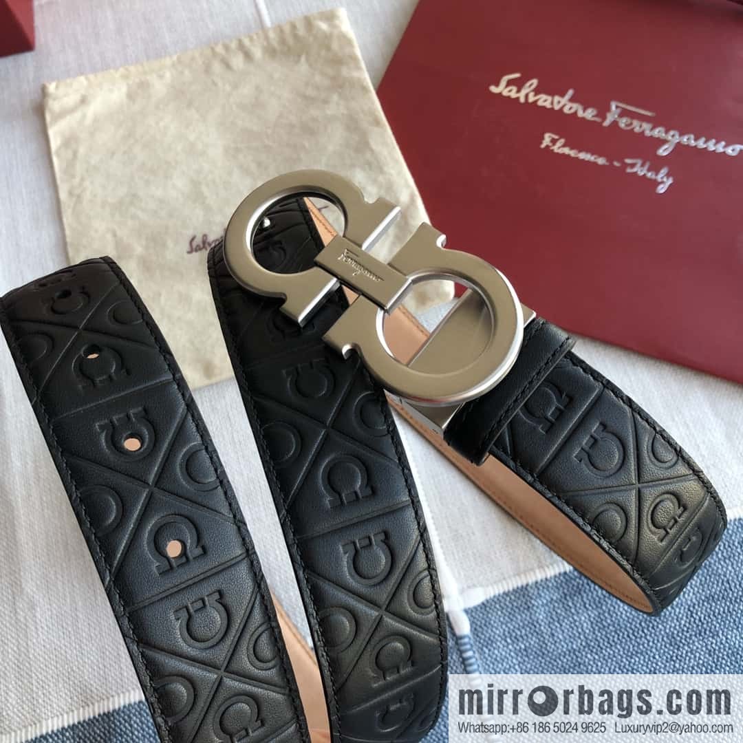 Ferragamo Ferragamo, exquisite double-circle horseshoe metal buckle, cowhide belt 3.5cm