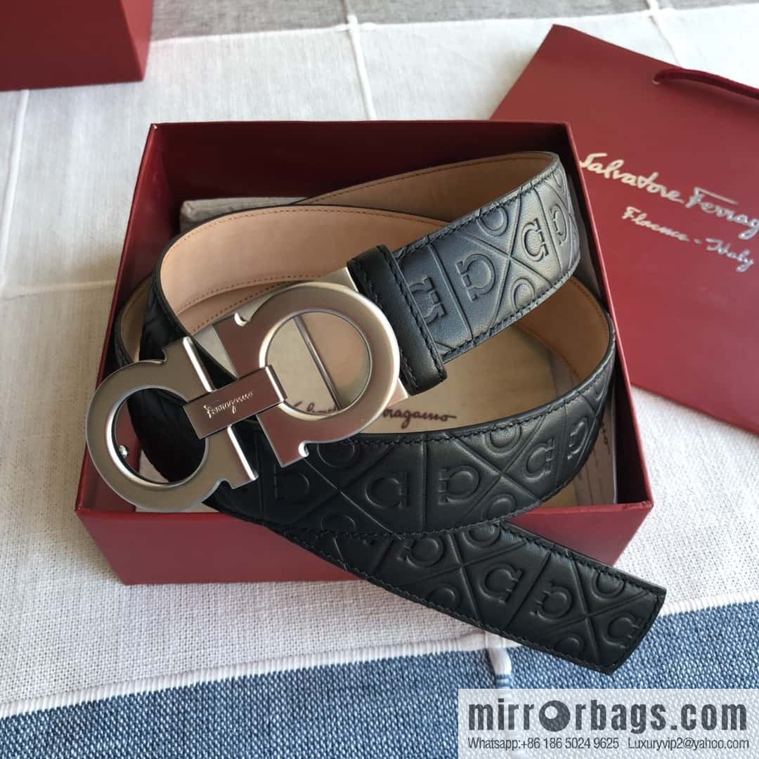 Ferragamo Ferragamo, exquisite double-circle horseshoe metal buckle, cowhide belt 3.5cm