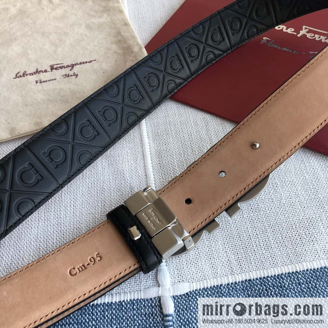 Ferragamo Ferragamo, exquisite double-circle horseshoe metal buckle, cowhide belt 3.5cm