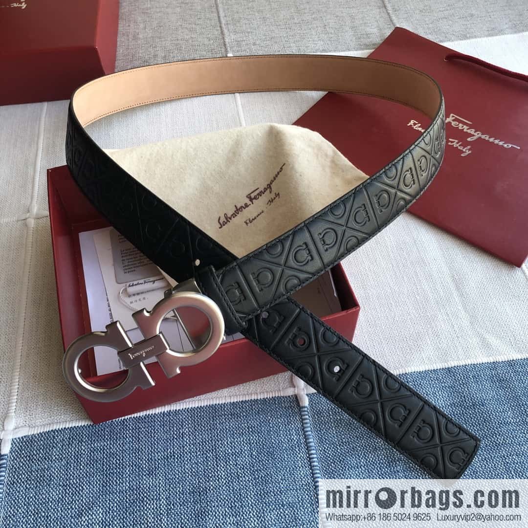 Ferragamo Ferragamo, exquisite double-circle horseshoe metal buckle, cowhide belt 3.5cm