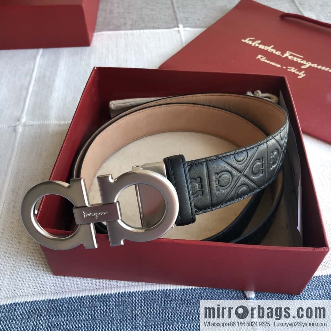 Ferragamo Ferragamo, exquisite double-circle horseshoe metal buckle, cowhide belt 3.5cm