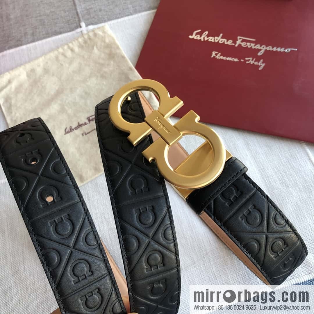 Ferragamo Ferragamo, exquisite double-circle horseshoe metal buckle, cowhide belt 3.5cm