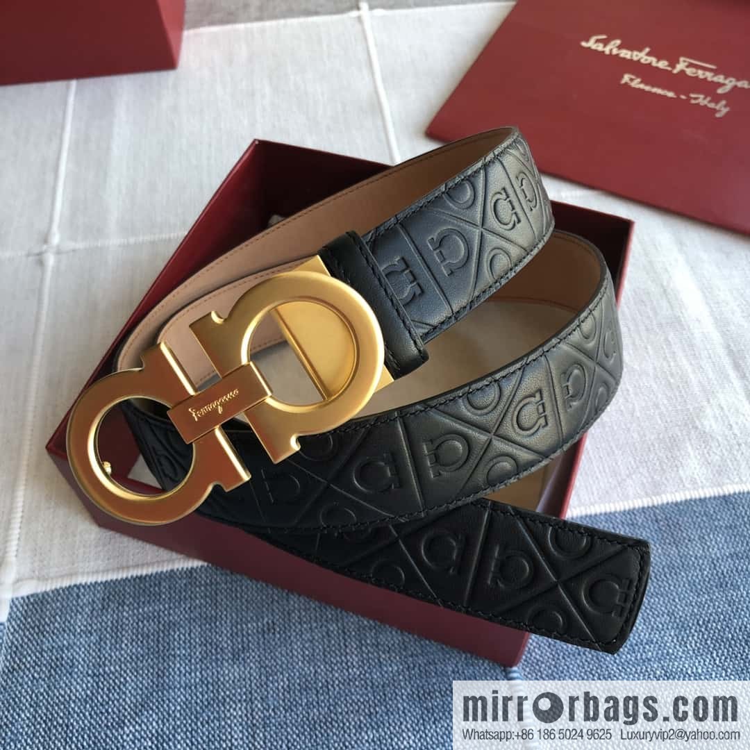 Ferragamo Ferragamo, exquisite double-circle horseshoe metal buckle, cowhide belt 3.5cm