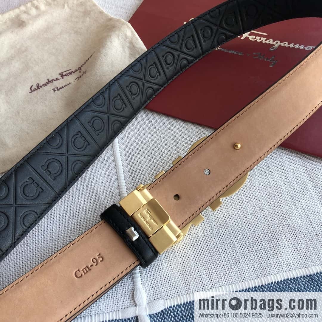 Ferragamo Ferragamo, exquisite double-circle horseshoe metal buckle, cowhide belt 3.5cm
