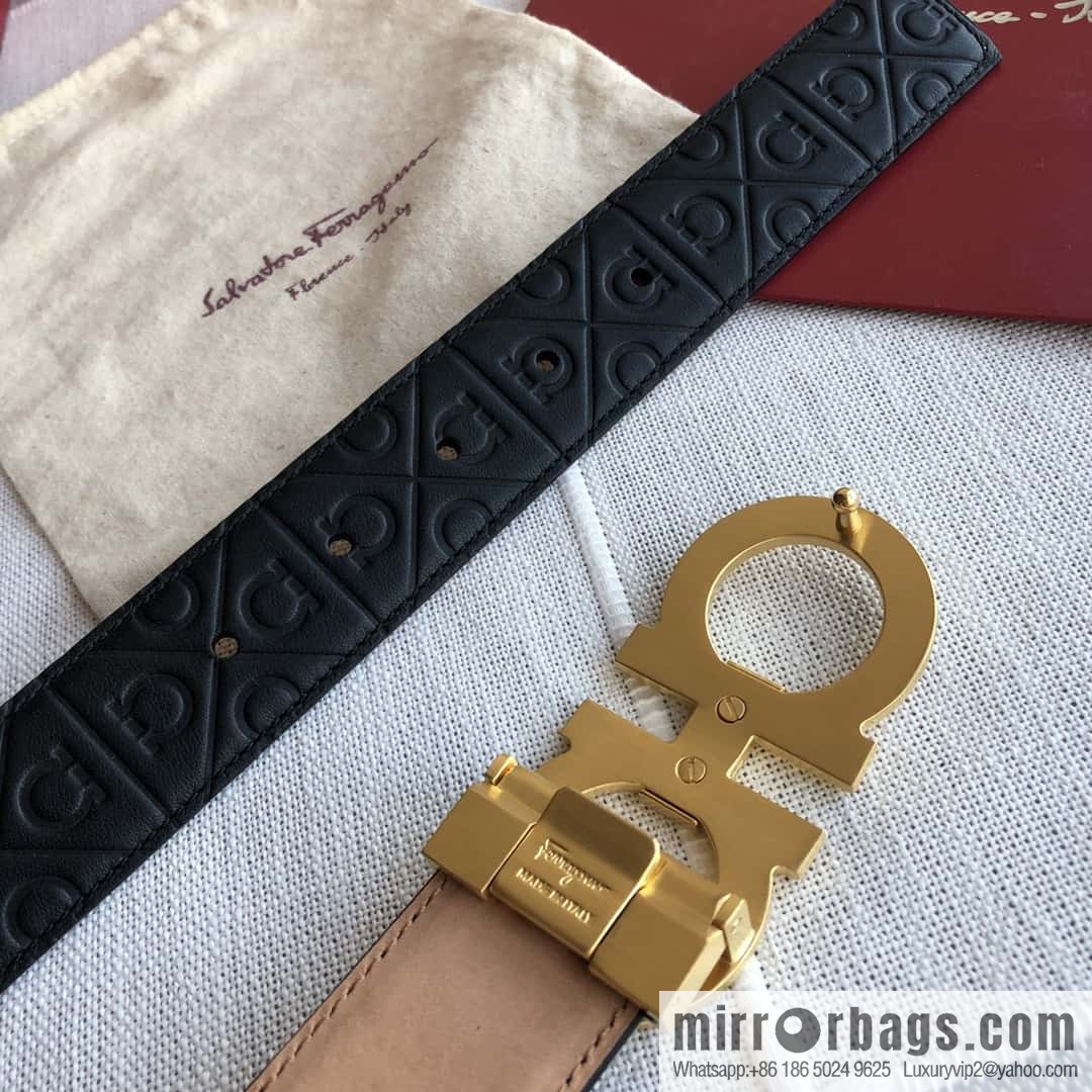 Ferragamo Ferragamo, exquisite double-circle horseshoe metal buckle, cowhide belt 3.5cm