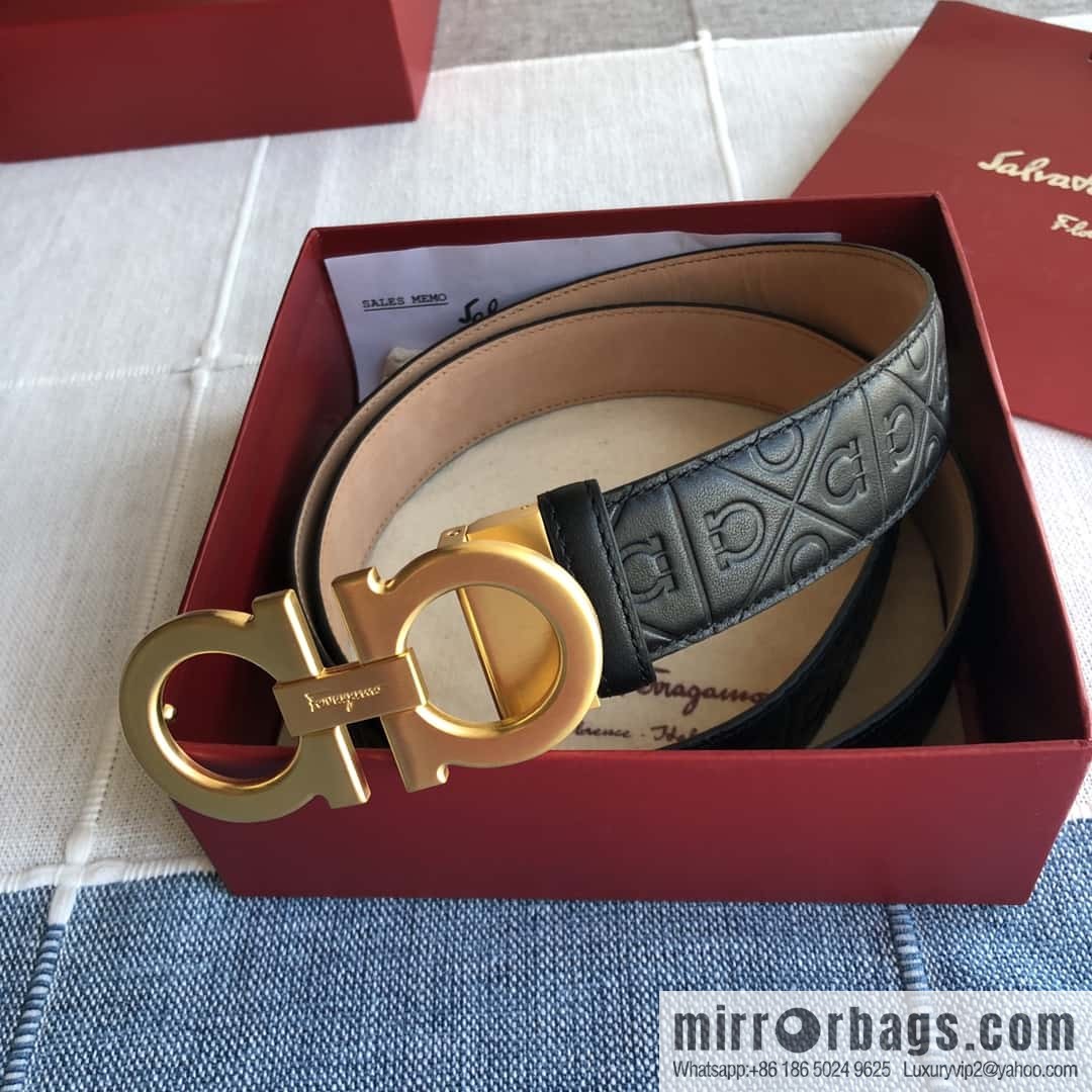 Ferragamo Ferragamo, exquisite double-circle horseshoe metal buckle, cowhide belt 3.5cm
