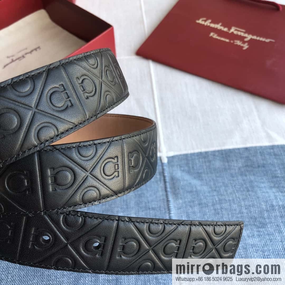 Ferragamo Ferragamo, exquisite double-circle horseshoe metal buckle, cowhide belt 3.5cm