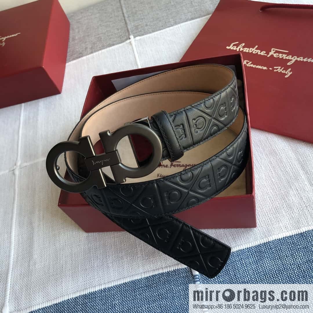 Ferragamo Ferragamo, exquisite double-circle horseshoe metal buckle, cowhide belt 3.5cm