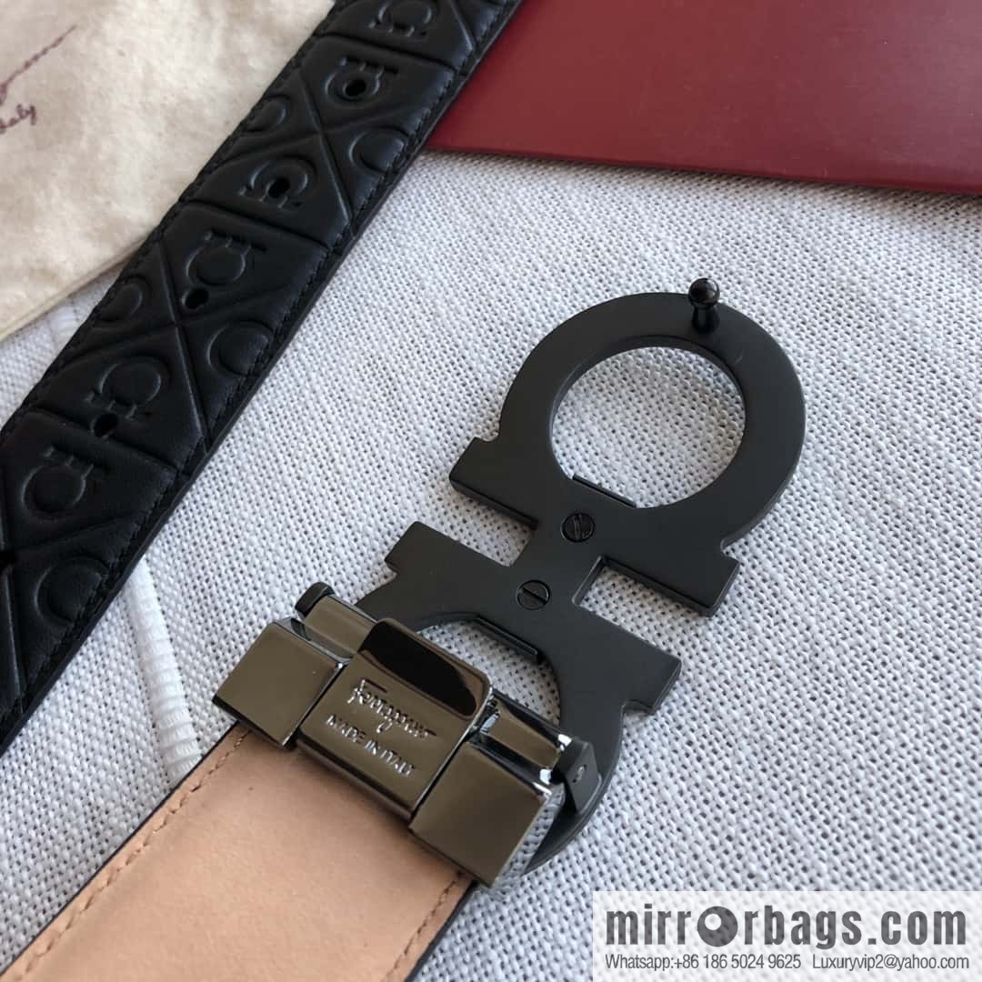 Ferragamo Ferragamo, exquisite double-circle horseshoe metal buckle, cowhide belt 3.5cm