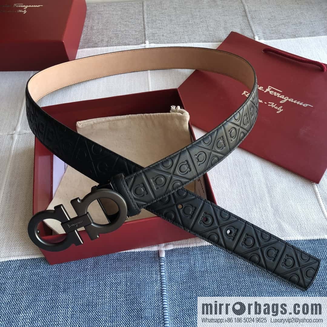 Ferragamo Ferragamo, exquisite double-circle horseshoe metal buckle, cowhide belt 3.5cm