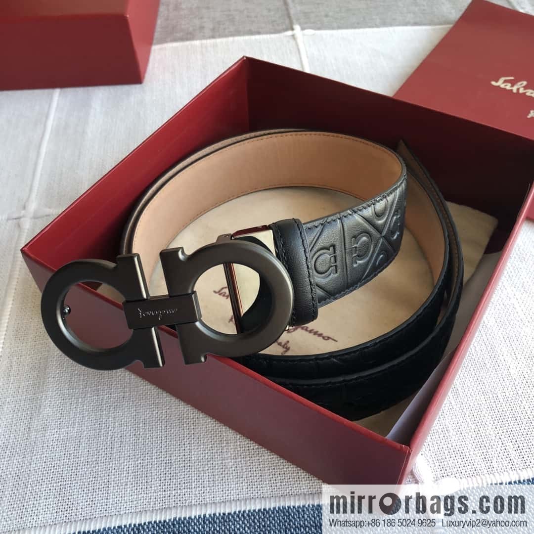 Ferragamo Ferragamo, exquisite double-circle horseshoe metal buckle, cowhide belt 3.5cm