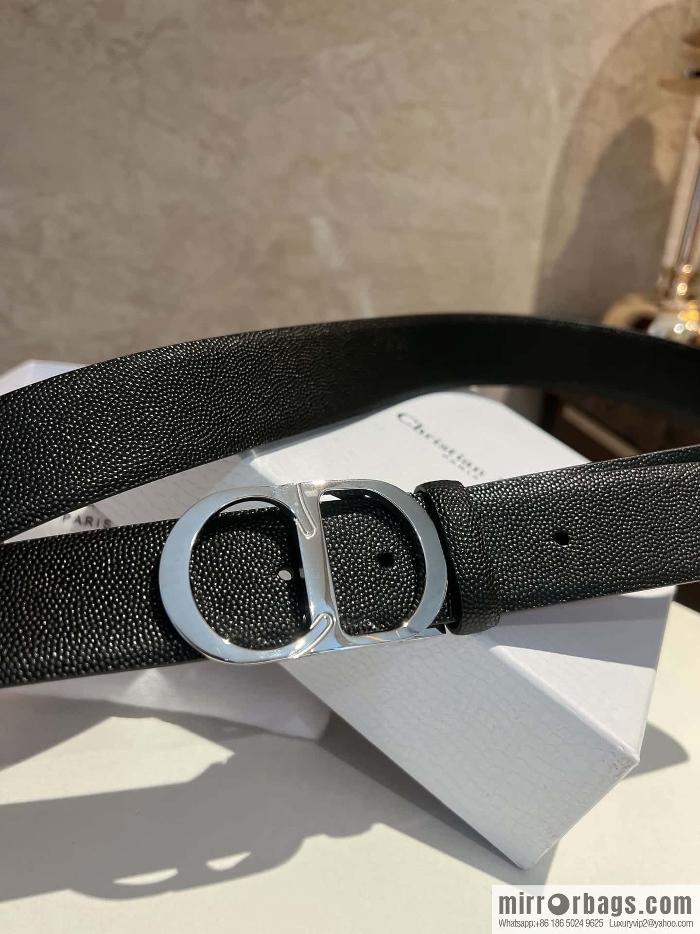 Dior, Classic Metal CD Buckle, Pearl Textured Cowhide Belt 3.5cm