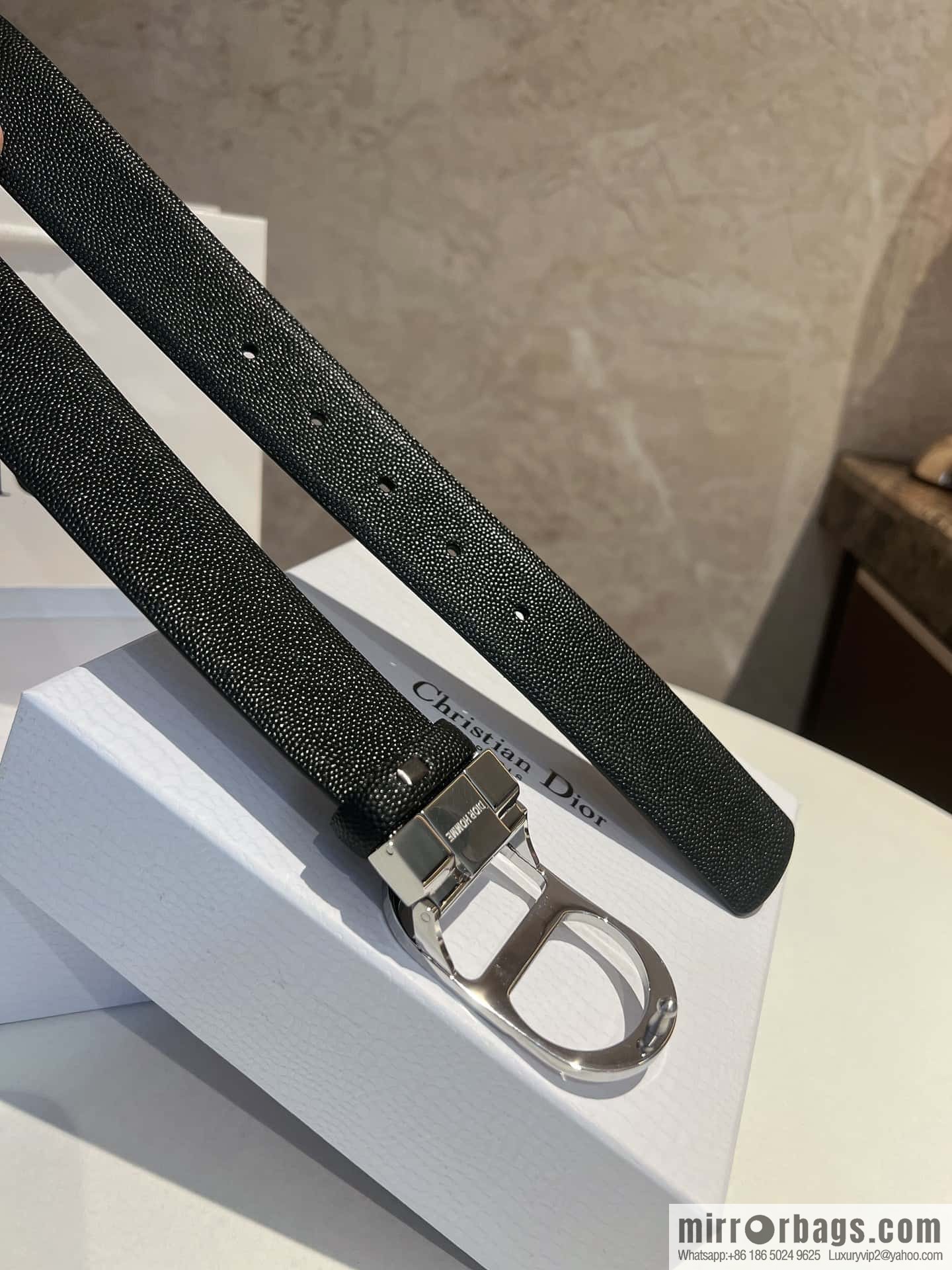 Dior, Classic Metal CD Buckle, Pearl Textured Cowhide Belt 3.5cm