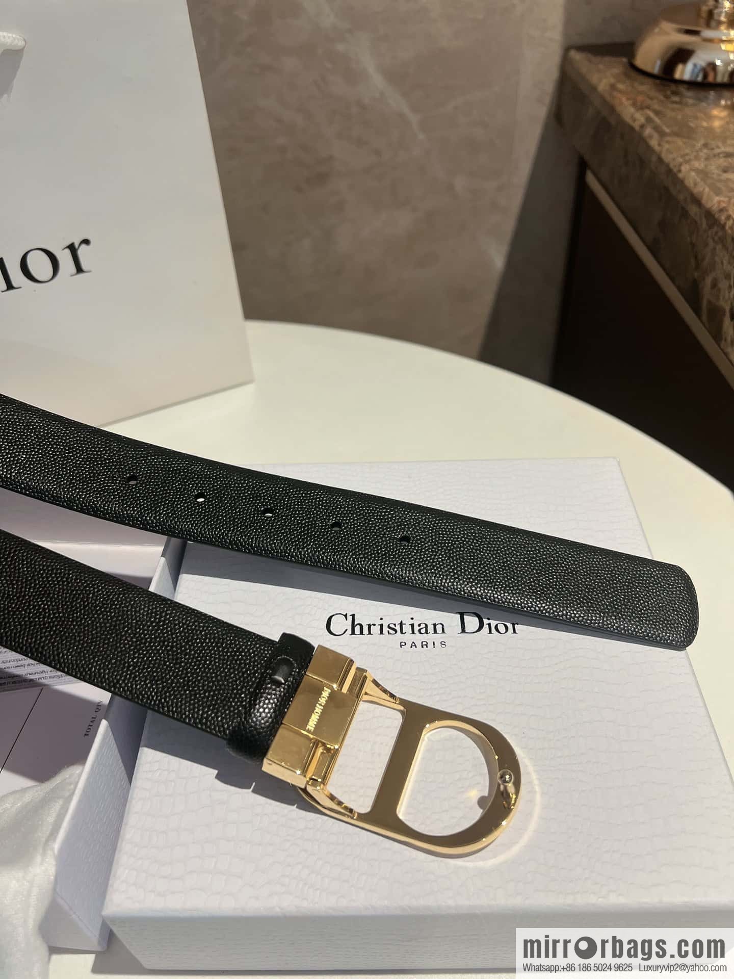 Dior, Classic Metal CD Buckle, Pearl Textured Cowhide Belt 3.5cm