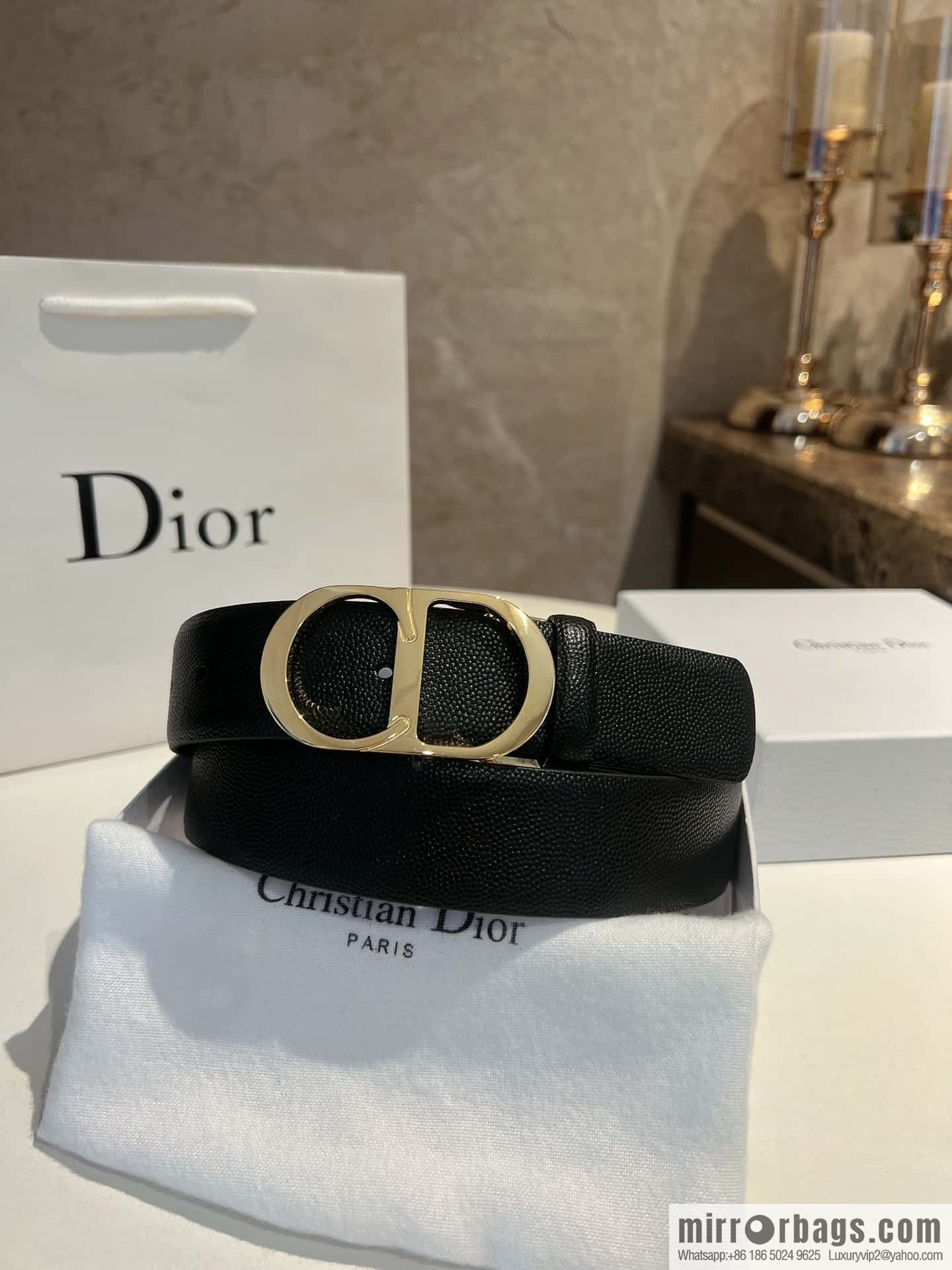 Dior, Classic Metal CD Buckle, Pearl Textured Cowhide Belt 3.5cm