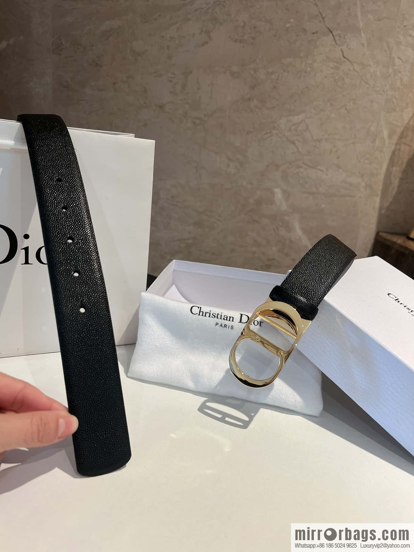 Dior, Classic Metal CD Buckle, Pearl Textured Cowhide Belt 3.5cm