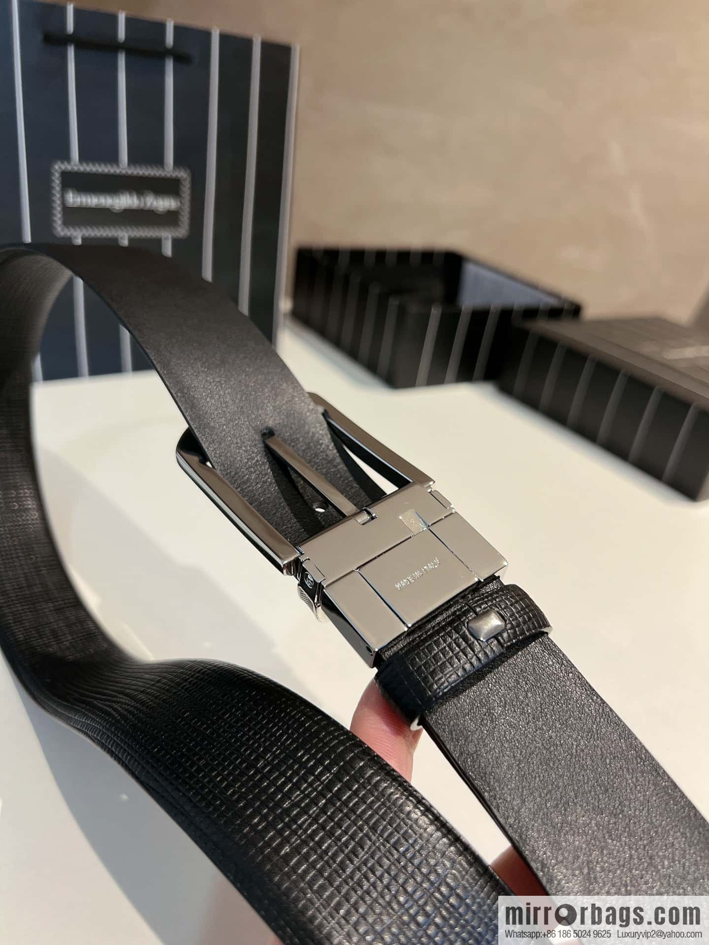 Ermengildo. Zein Italian Zegna Men's Imported Cowhide Cross Textured Belt