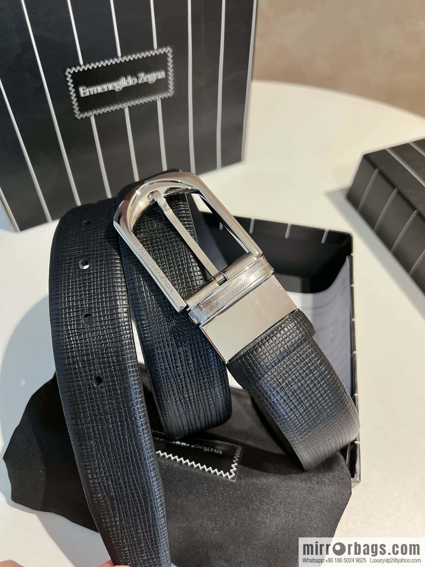 Ermengildo. Zein Italian Zegna Men's Imported Cowhide Cross Textured Belt