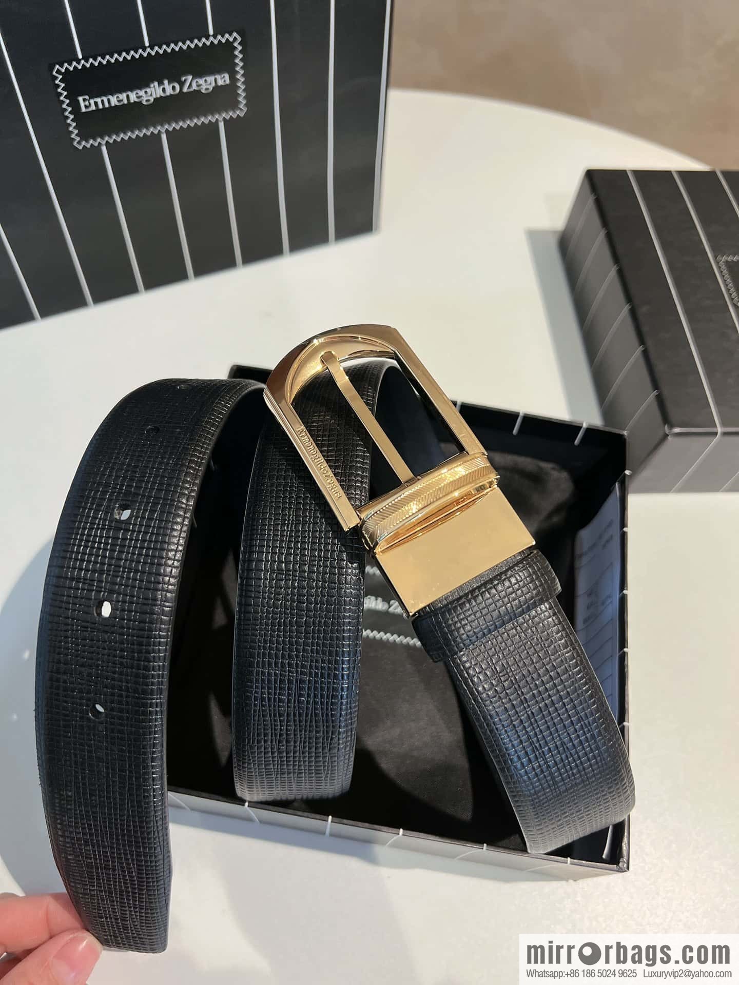 Ermengildo. Zein Italian Zegna Men's Imported Cowhide Cross Textured Belt