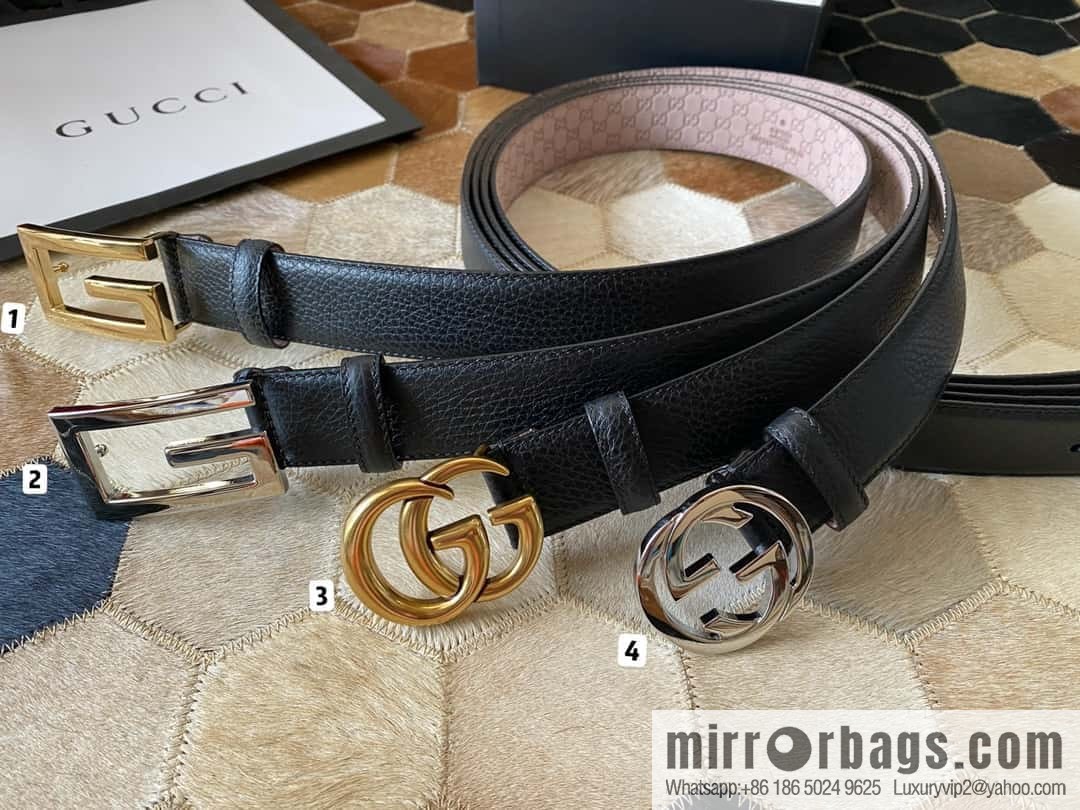 Gucci Gucci new 3.5cm men's and women's same full leather black gold/silver buckle GG belt