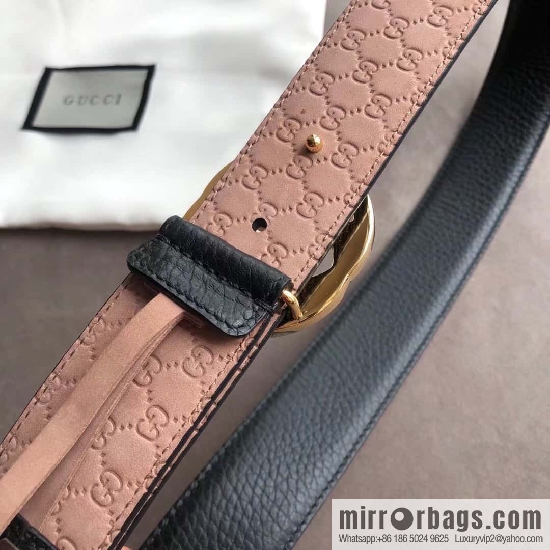 Gucci Gucci new 3.5cm men's and women's same full leather black gold/silver buckle GG belt