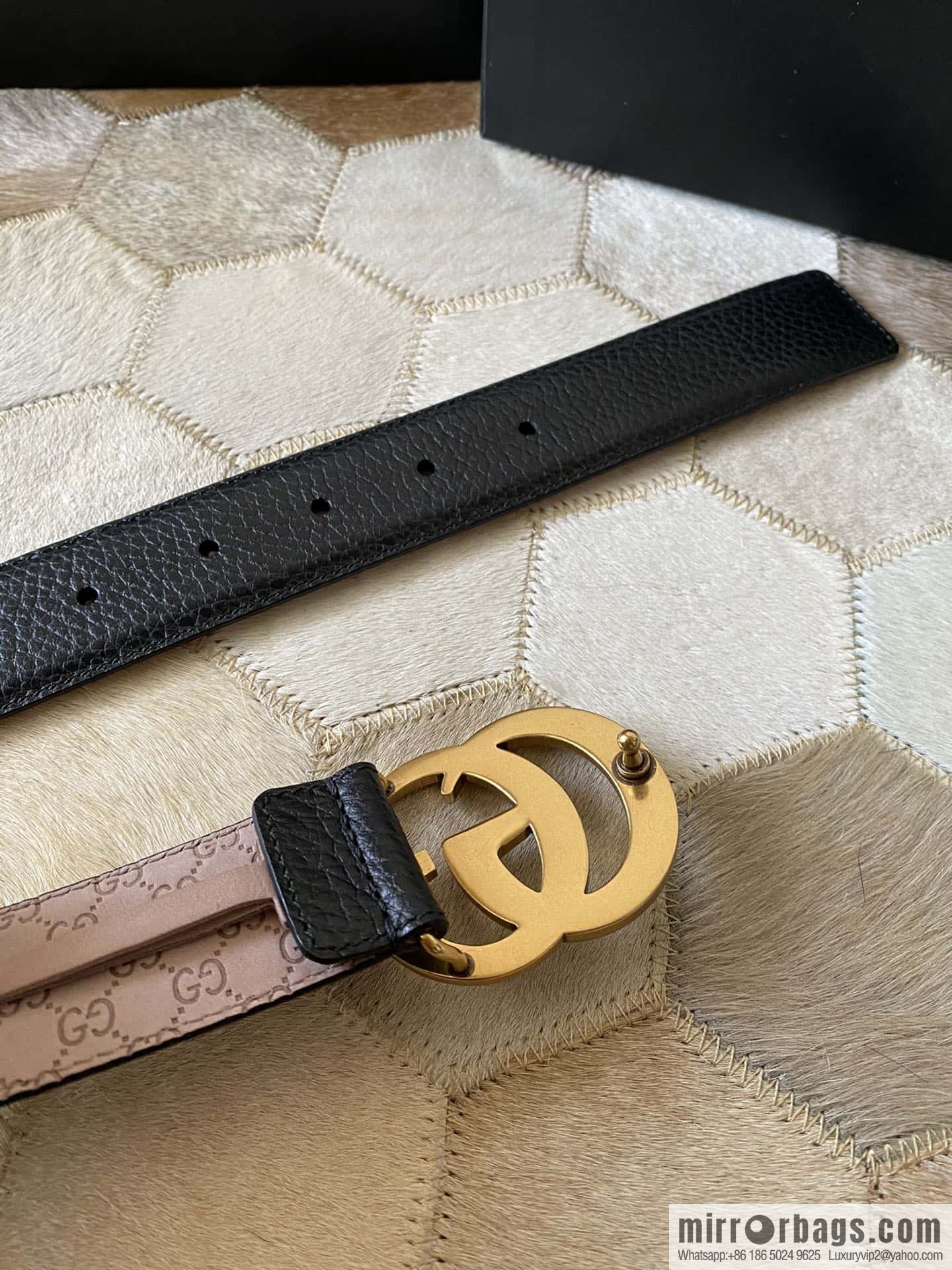 Gucci Gucci new 3.5cm men's and women's same full leather black gold/silver buckle GG belt