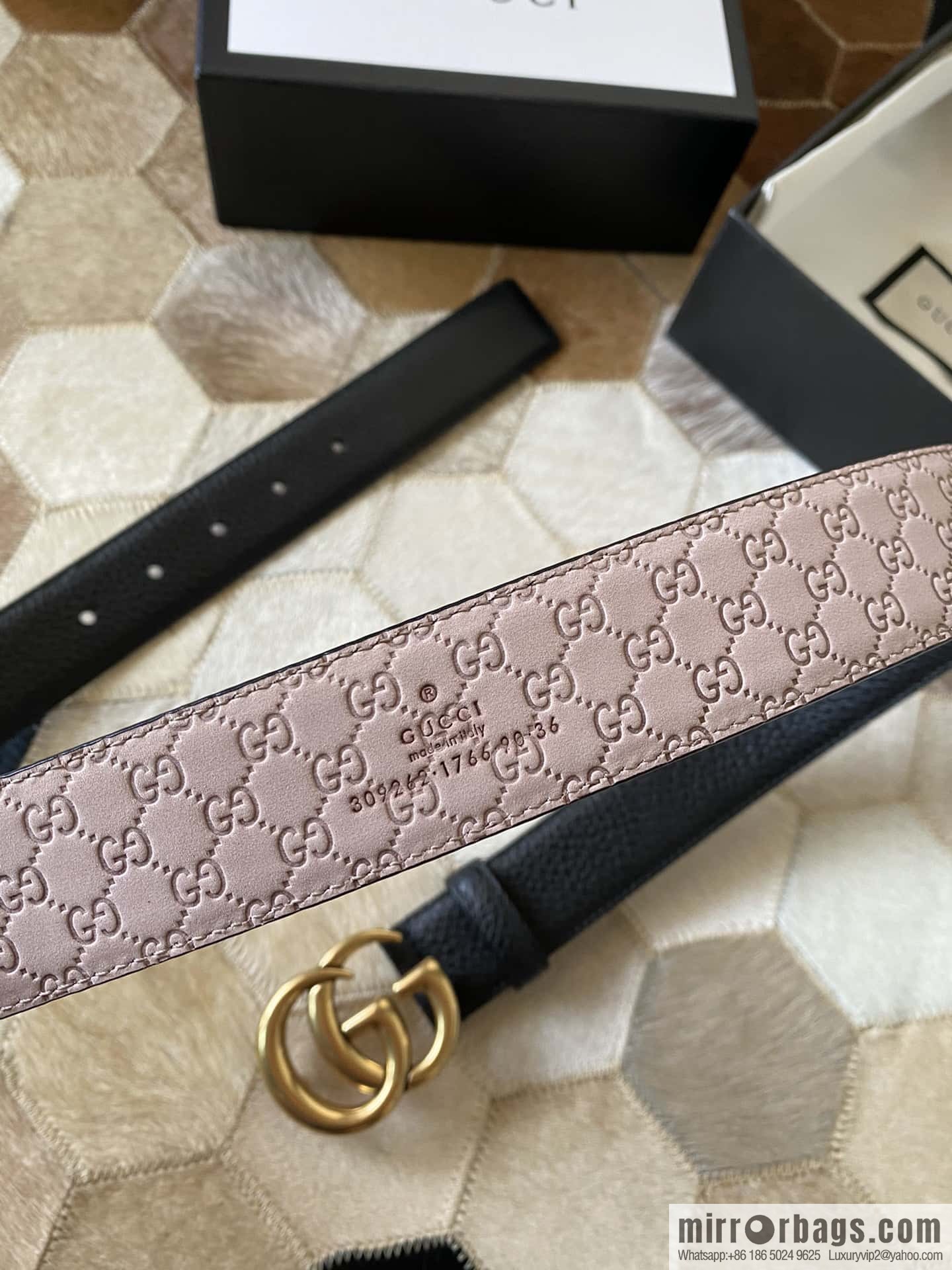 Gucci Gucci new 3.5cm men's and women's same full leather black gold/silver buckle GG belt