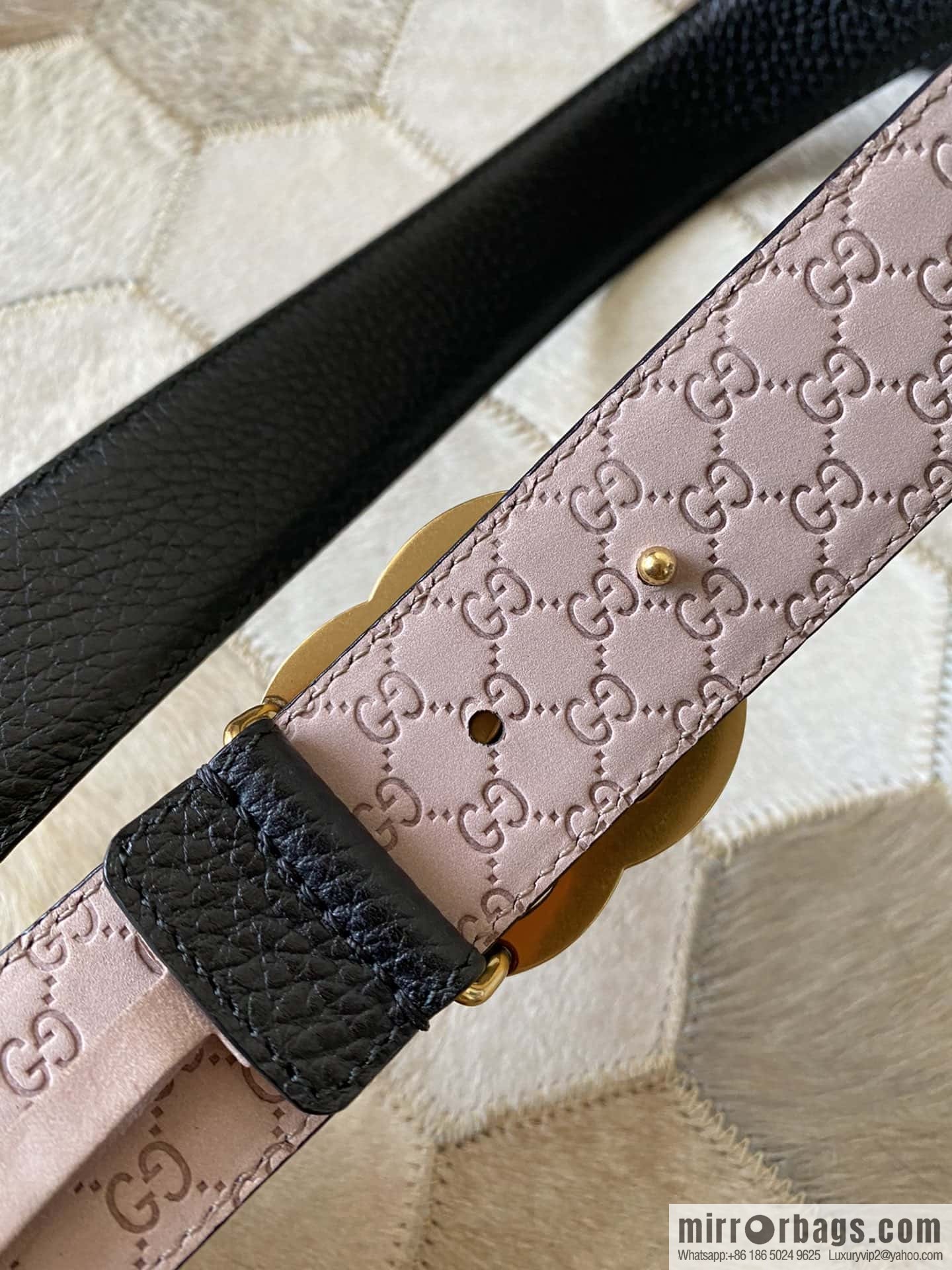Gucci Gucci new 3.5cm men's and women's same full leather black gold/silver buckle GG belt