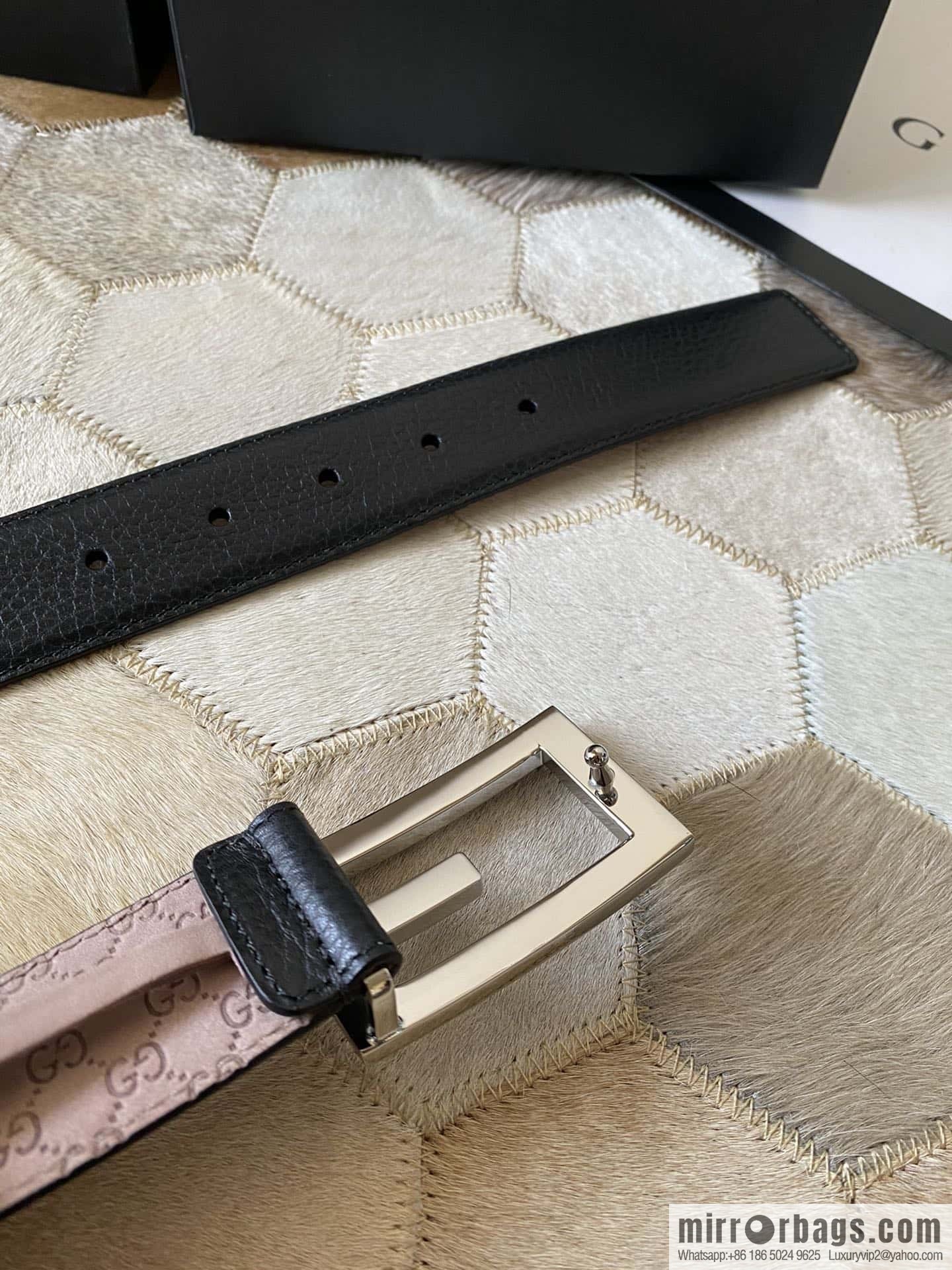 Gucci Gucci new 3.5cm men's and women's same full leather black gold/silver buckle GG belt
