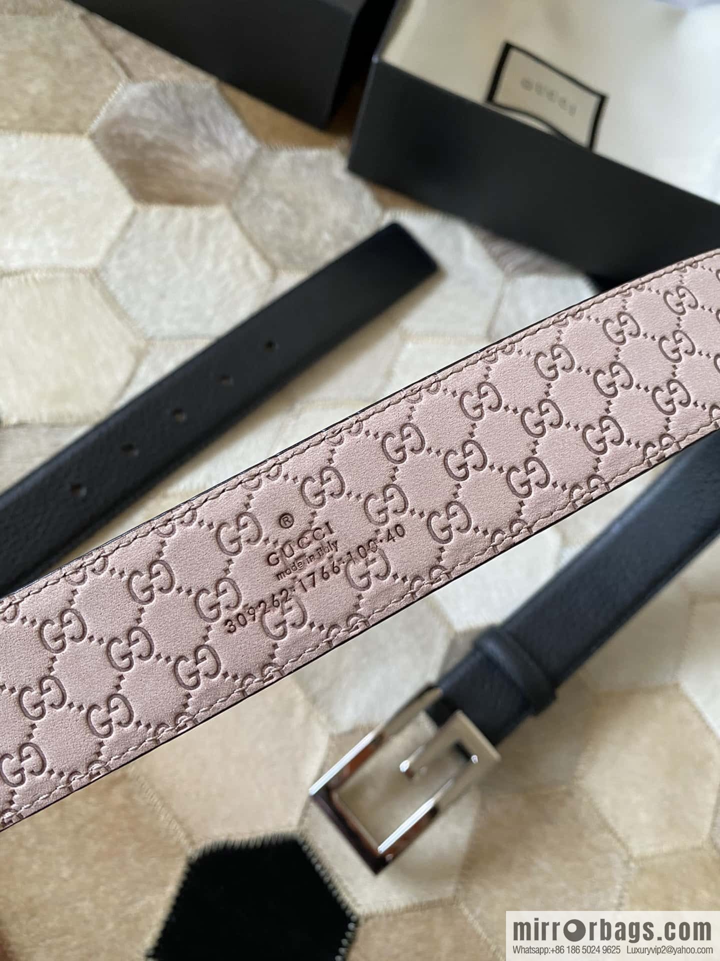 Gucci Gucci new 3.5cm men's and women's same full leather black gold/silver buckle GG belt