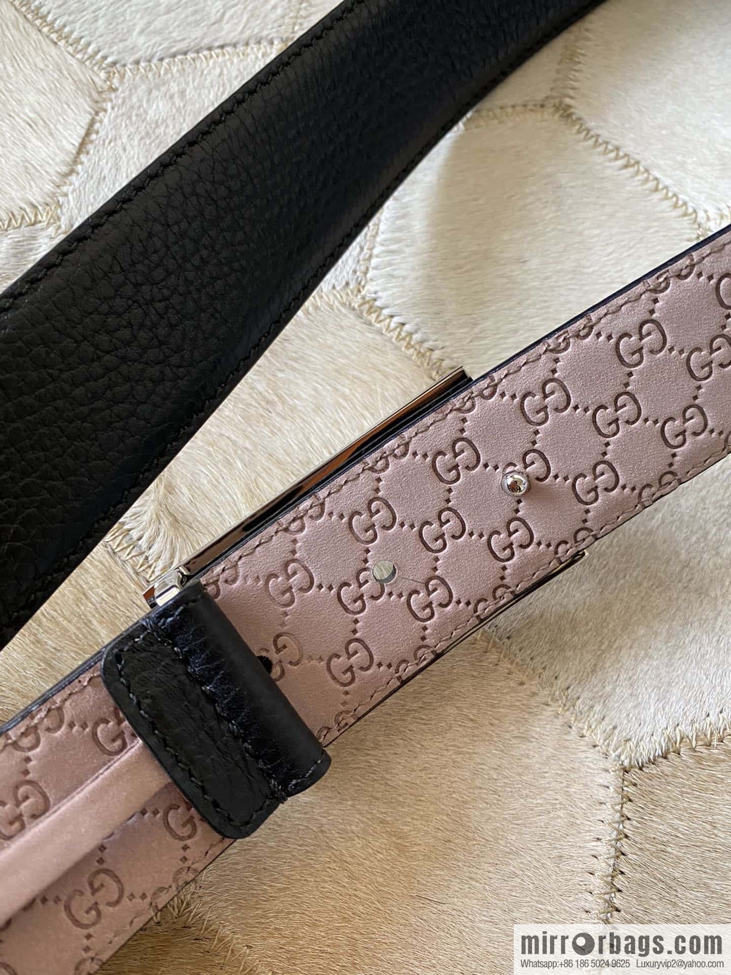 Gucci Gucci new 3.5cm men's and women's same full leather black gold/silver buckle GG belt