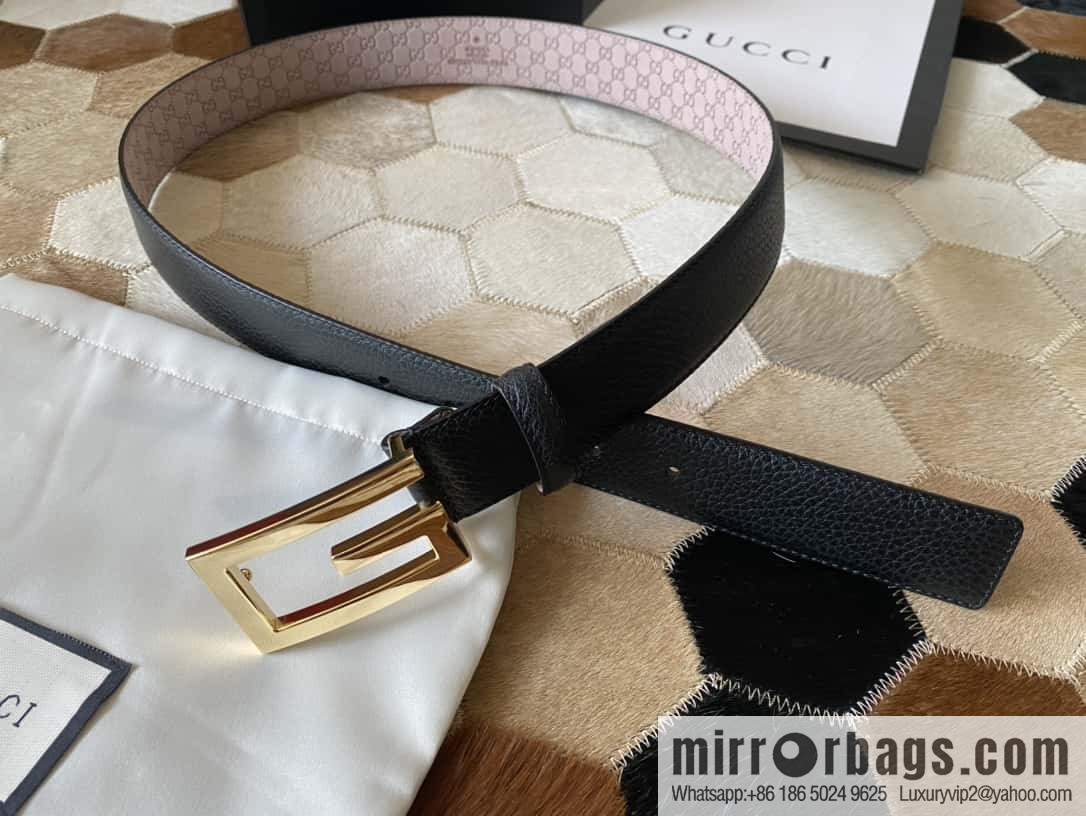 Gucci Gucci new 3.5cm men's and women's same full leather black gold/silver buckle GG belt