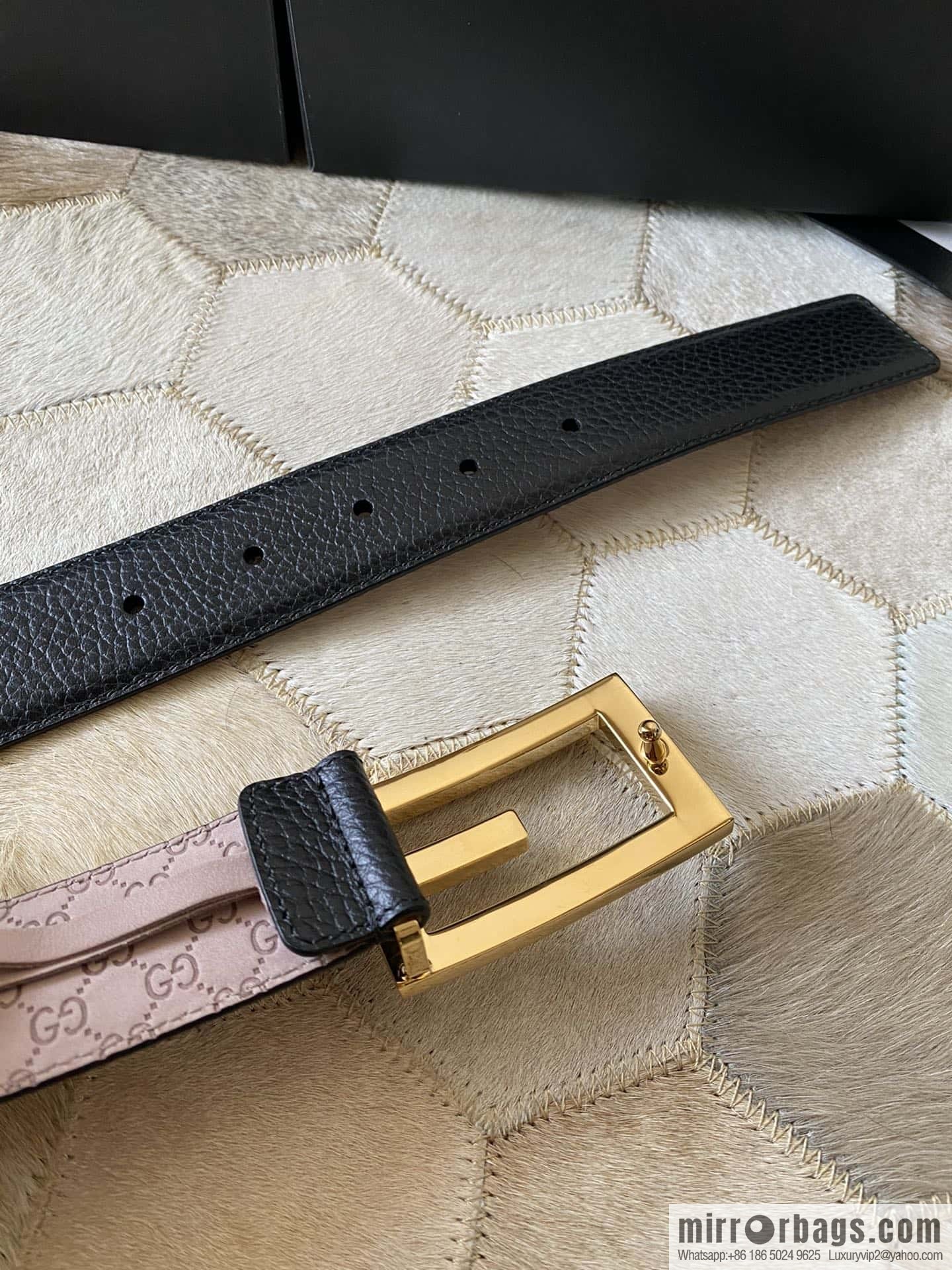 Gucci Gucci new 3.5cm men's and women's same full leather black gold/silver buckle GG belt