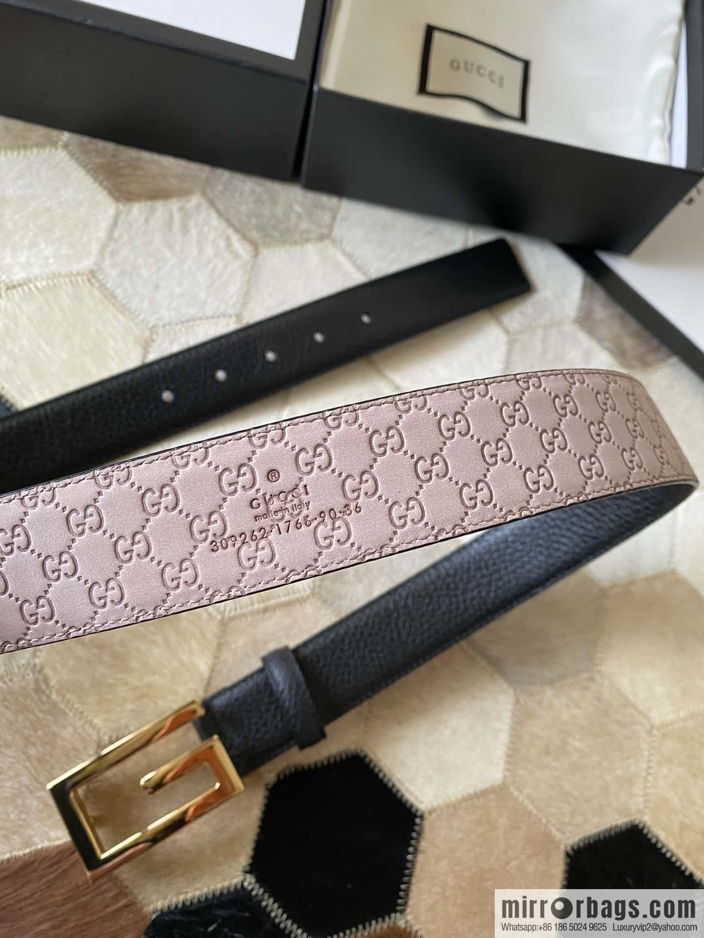 Gucci Gucci new 3.5cm men's and women's same full leather black gold/silver buckle GG belt
