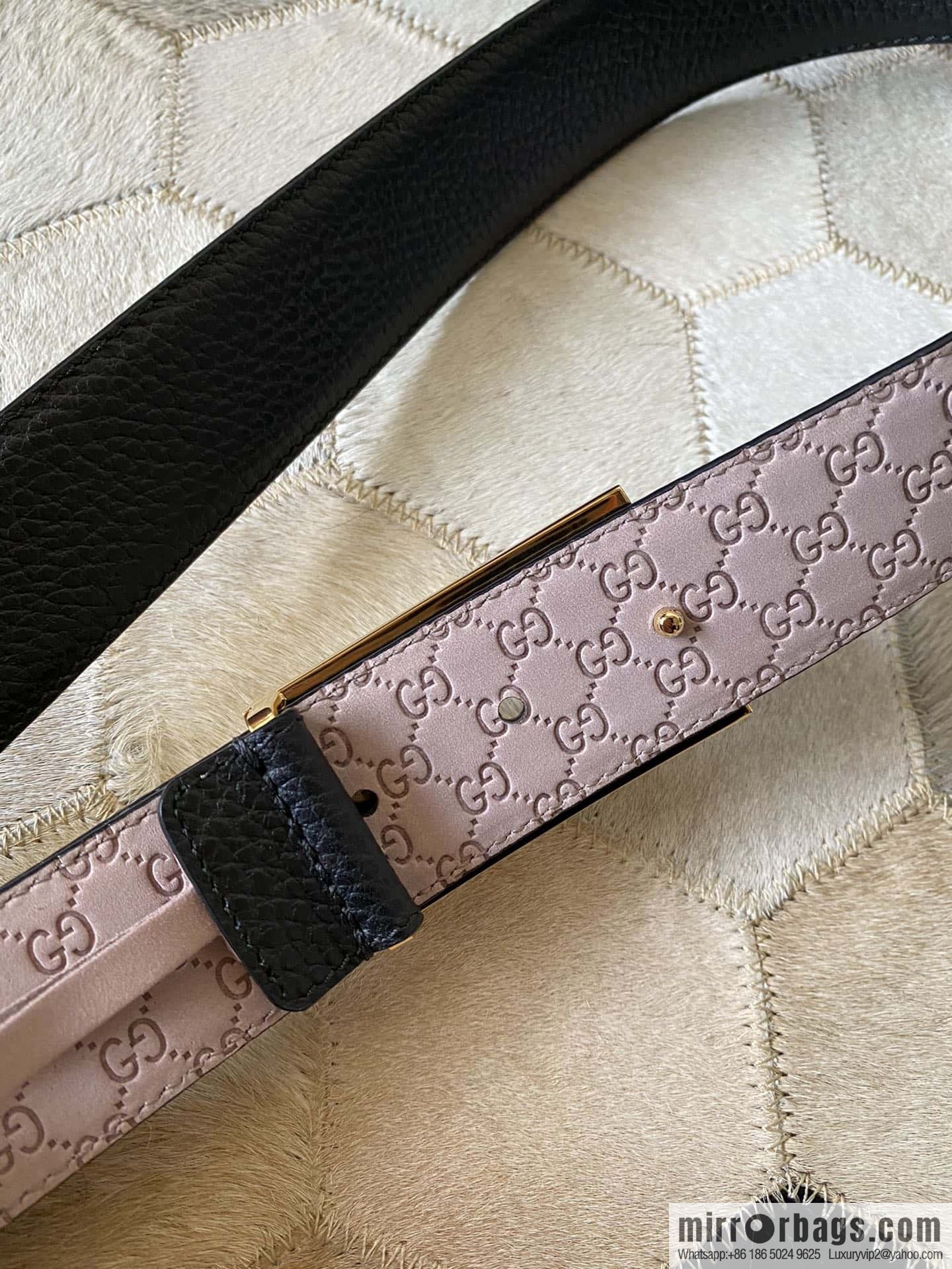 Gucci Gucci new 3.5cm men's and women's same full leather black gold/silver buckle GG belt